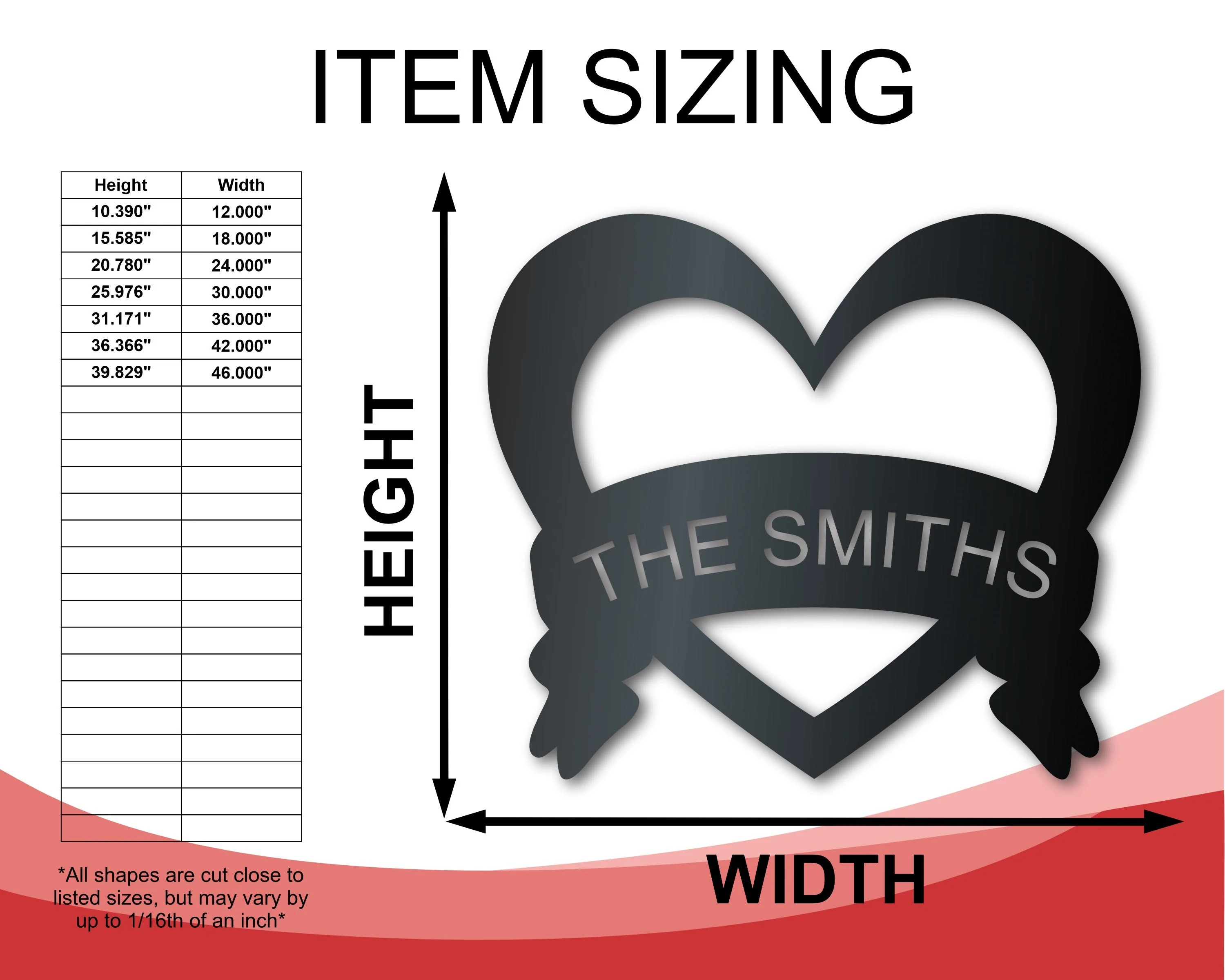 Metal Custom Bannered Heart Wall Art - Metal Sign - 14 Color Options - Image 2