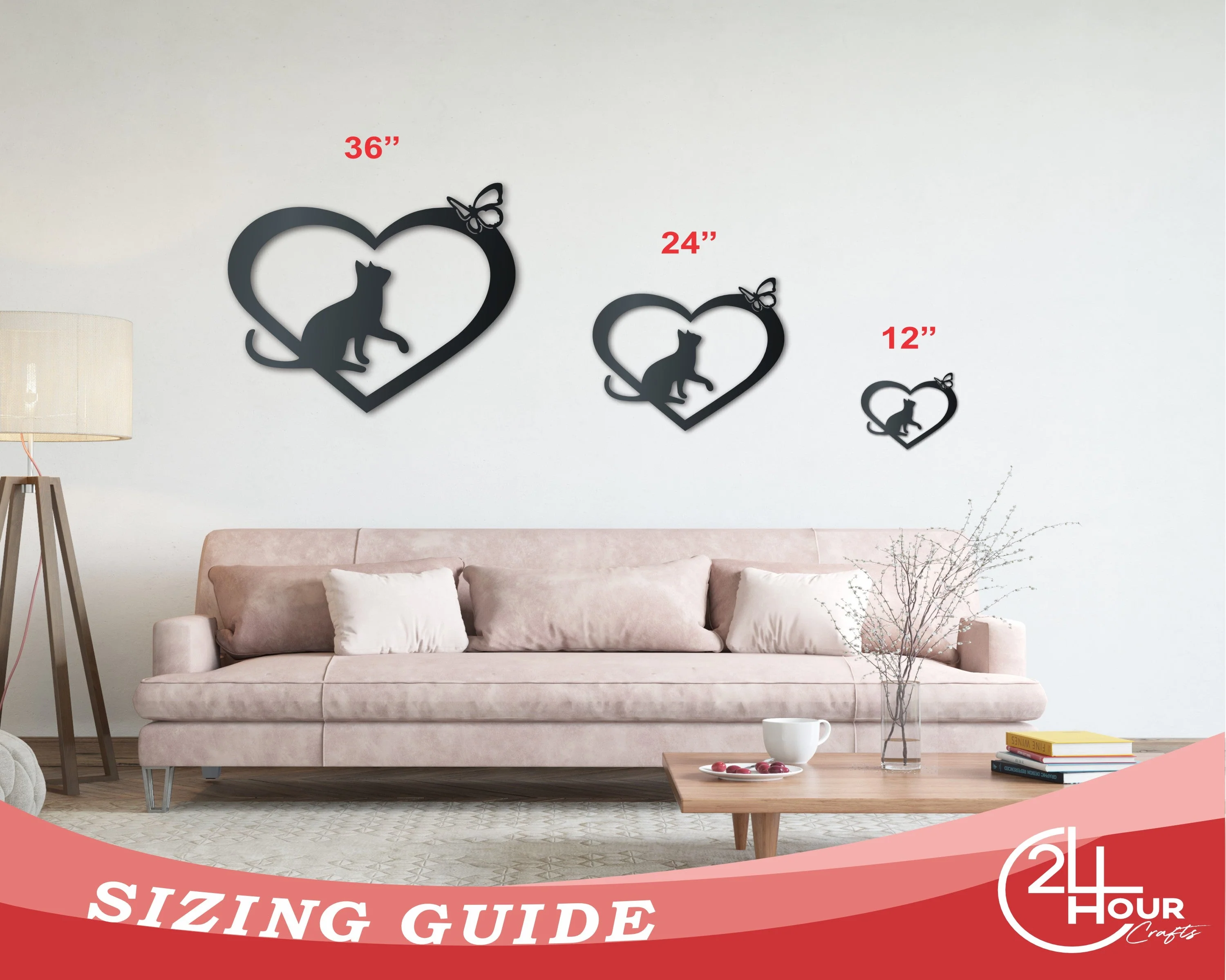 Metal Custom Cat Heart Wall Art - Metal Sign - 14 Color Options - Image 3