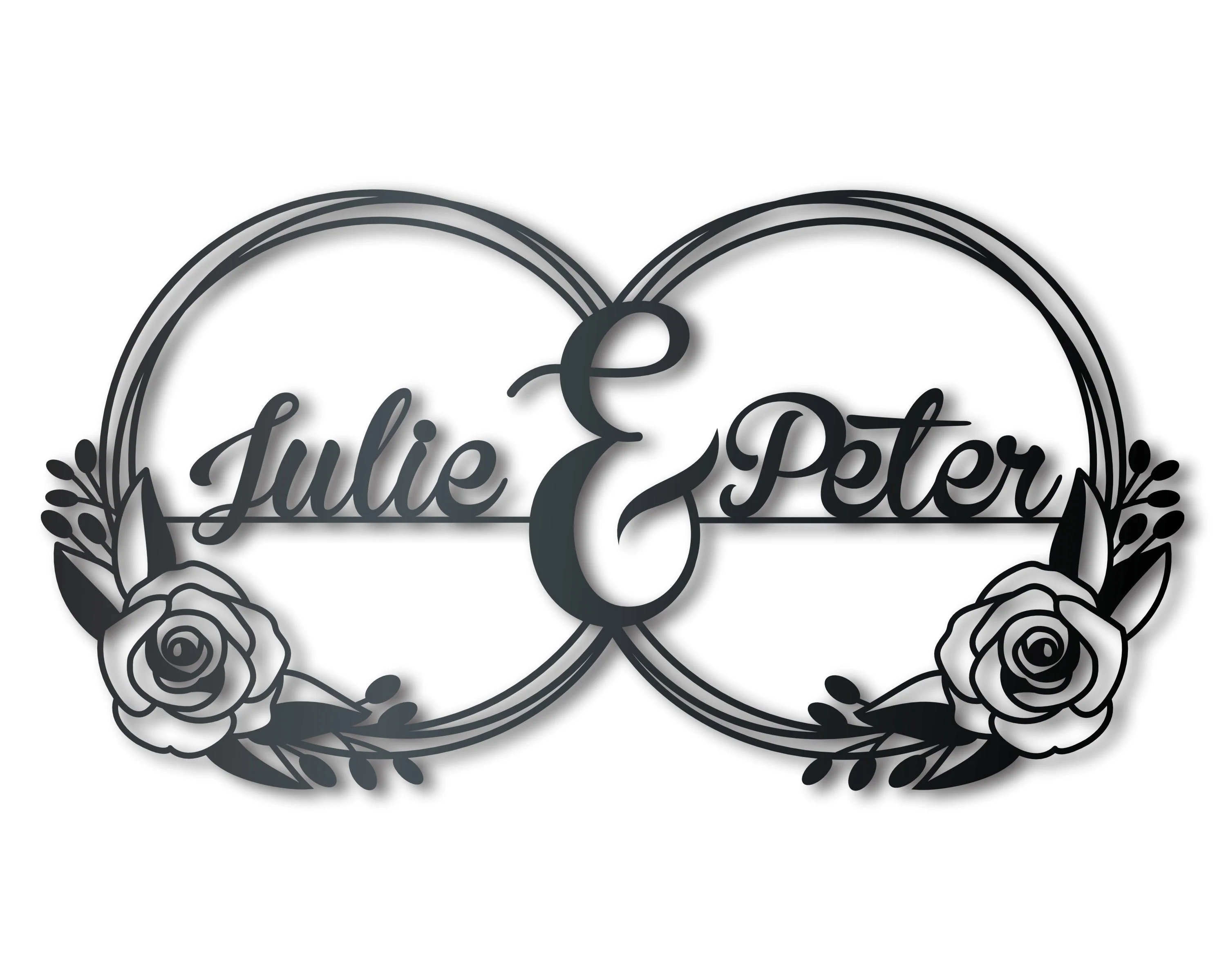 Metal Custom Couples Rose Rings Wall Art - Custom Metal Sign - 14 Color Options