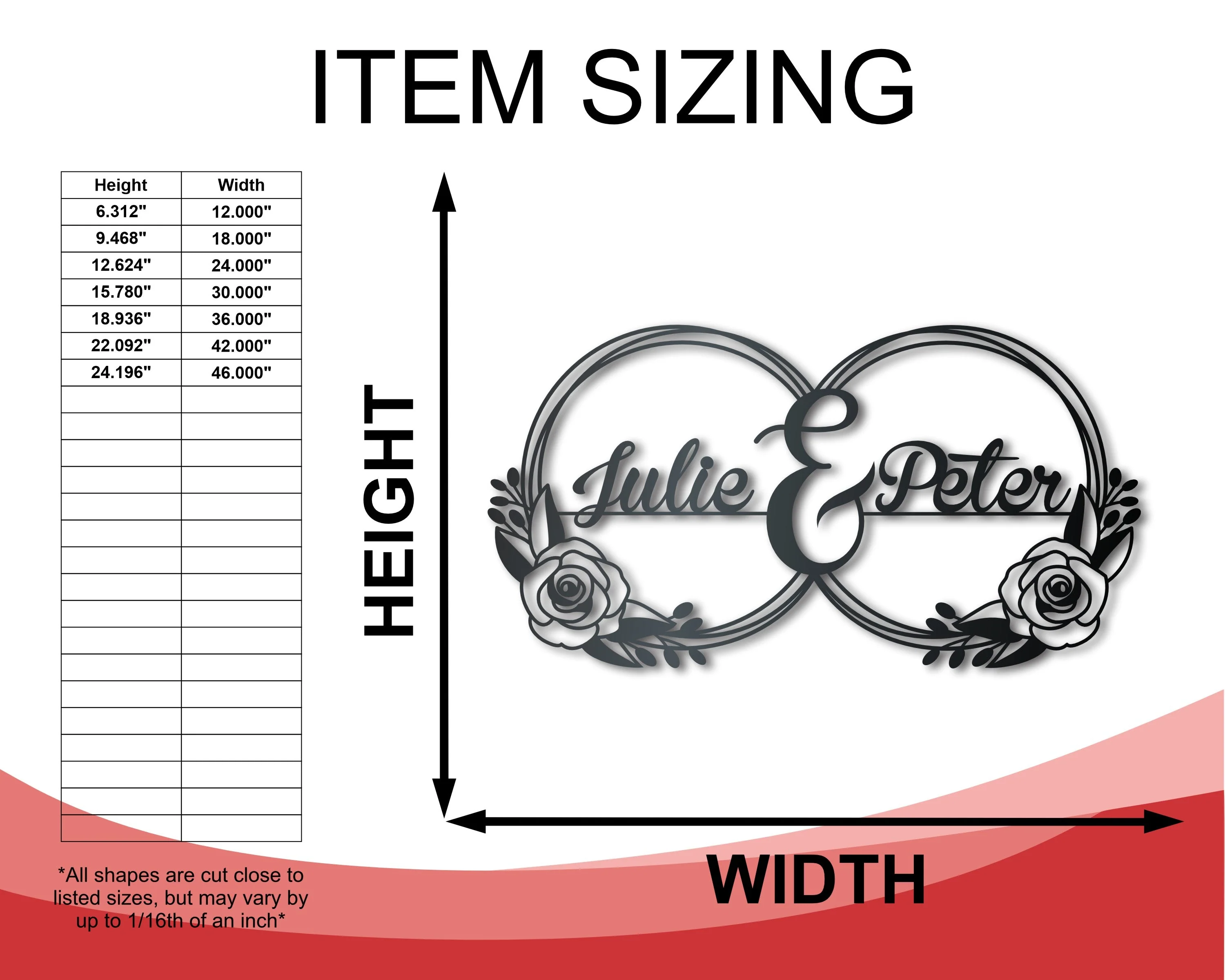 Metal Custom Couples Rose Rings Wall Art - Custom Metal Sign - 14 Color Options - Image 2