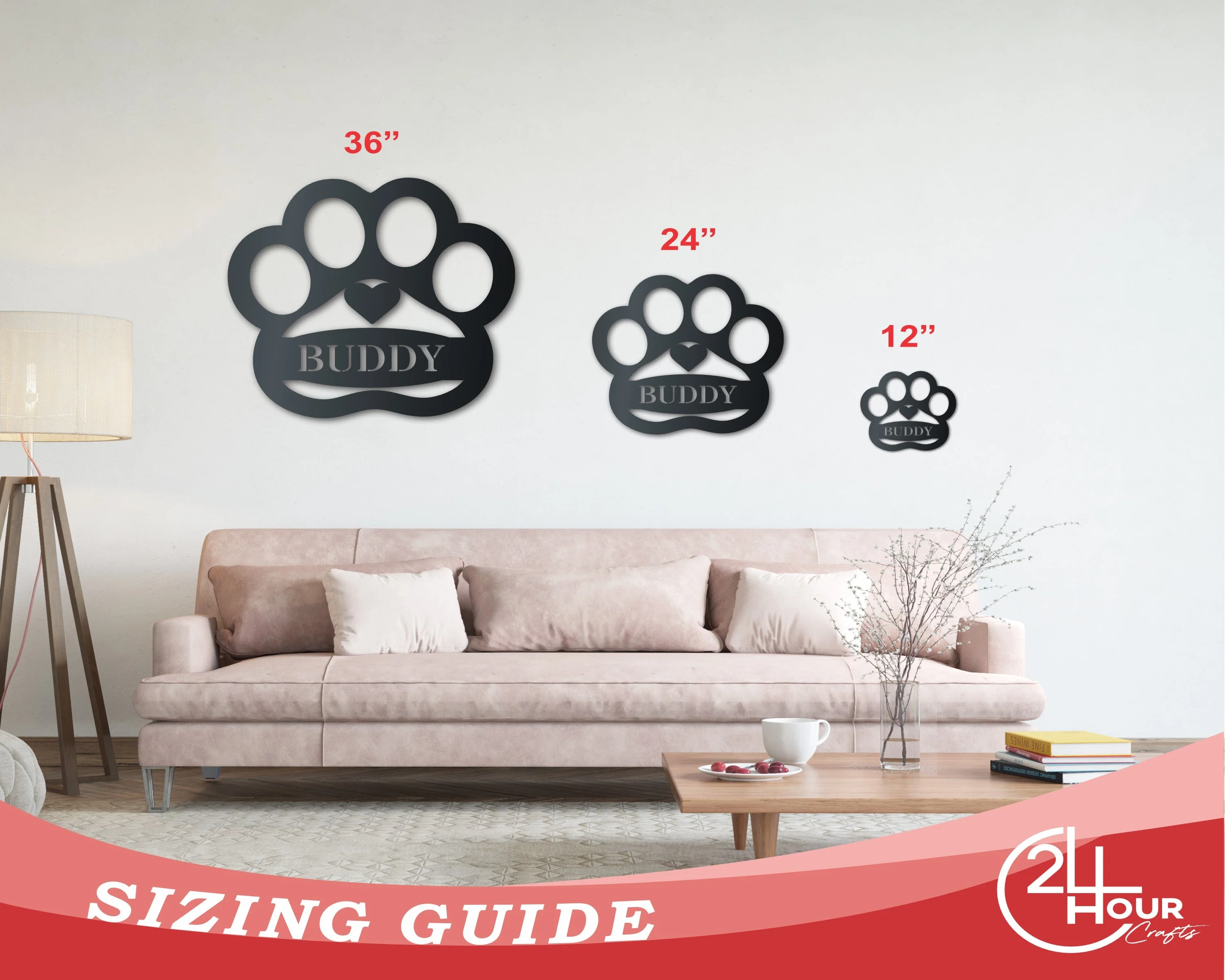 Metal Custom Pawprint Wall Art - Metal Sign - 14 Color Options - Image 3