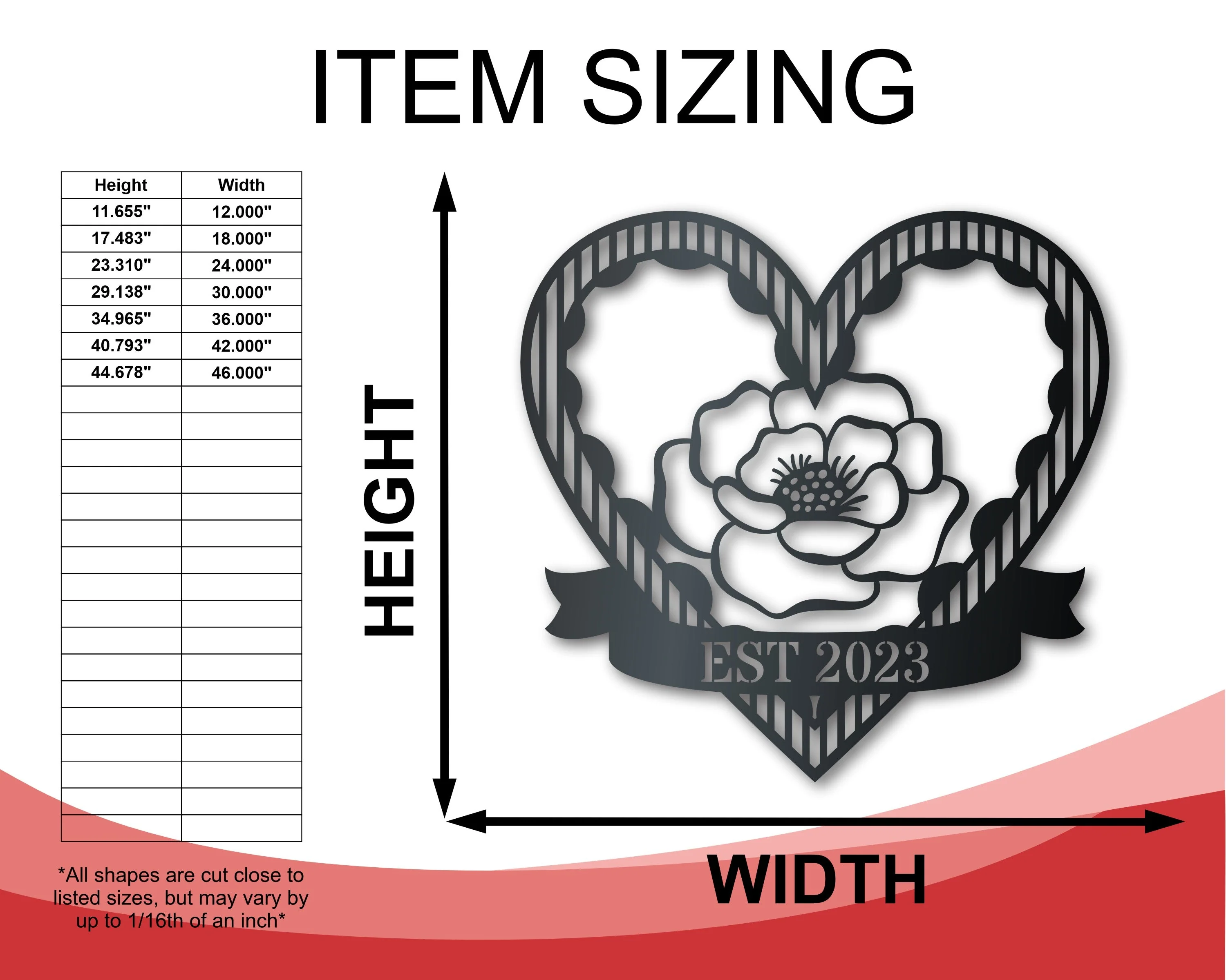 Metal Custom Rose Heart Wall Art - Custom Metal Sign - 14 Color Options - Image 2