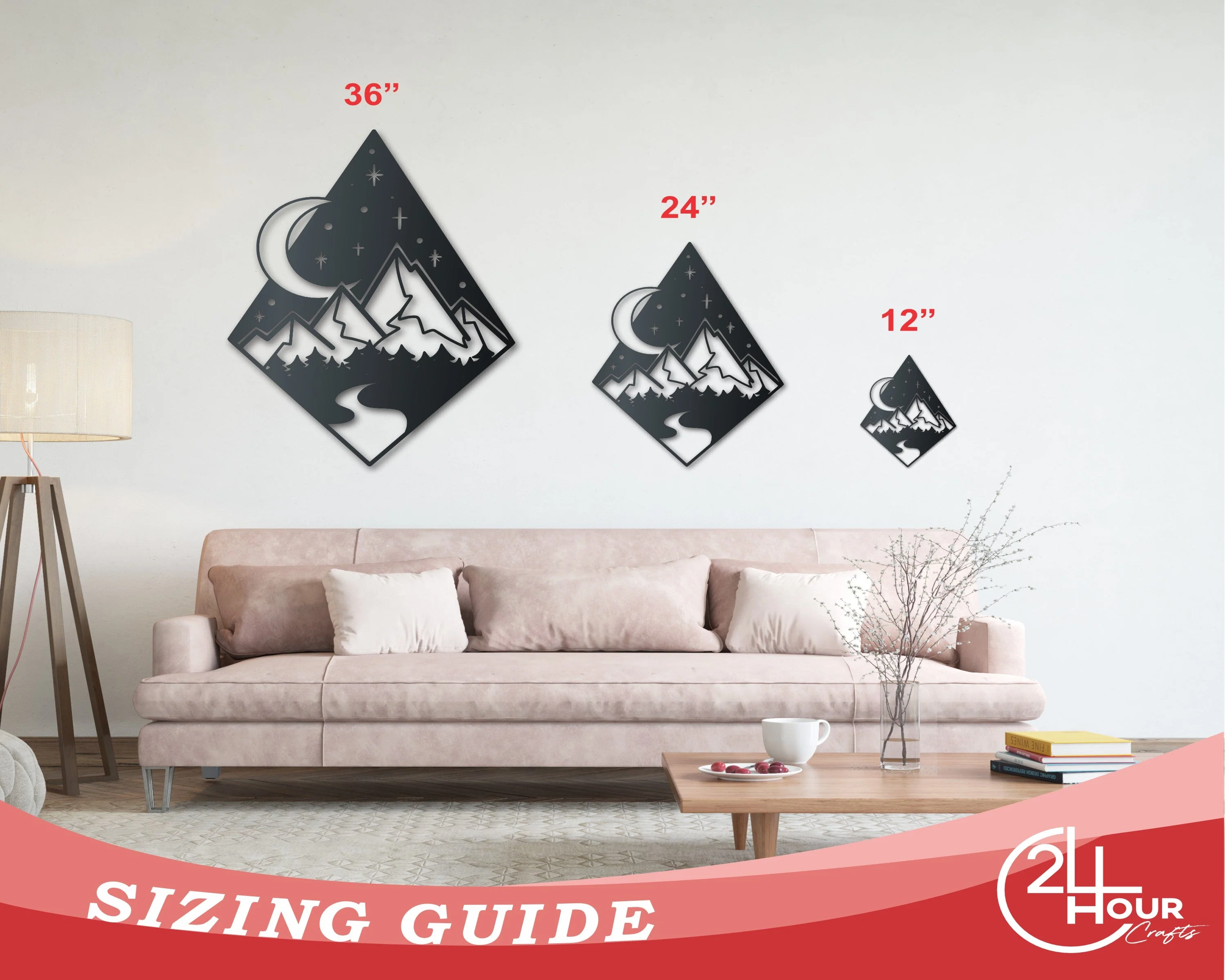Metal Diamond Mountain Sky Wall Art | Indoor Outdoor | Up to 46" | Over 20 Color Options - Image 3
