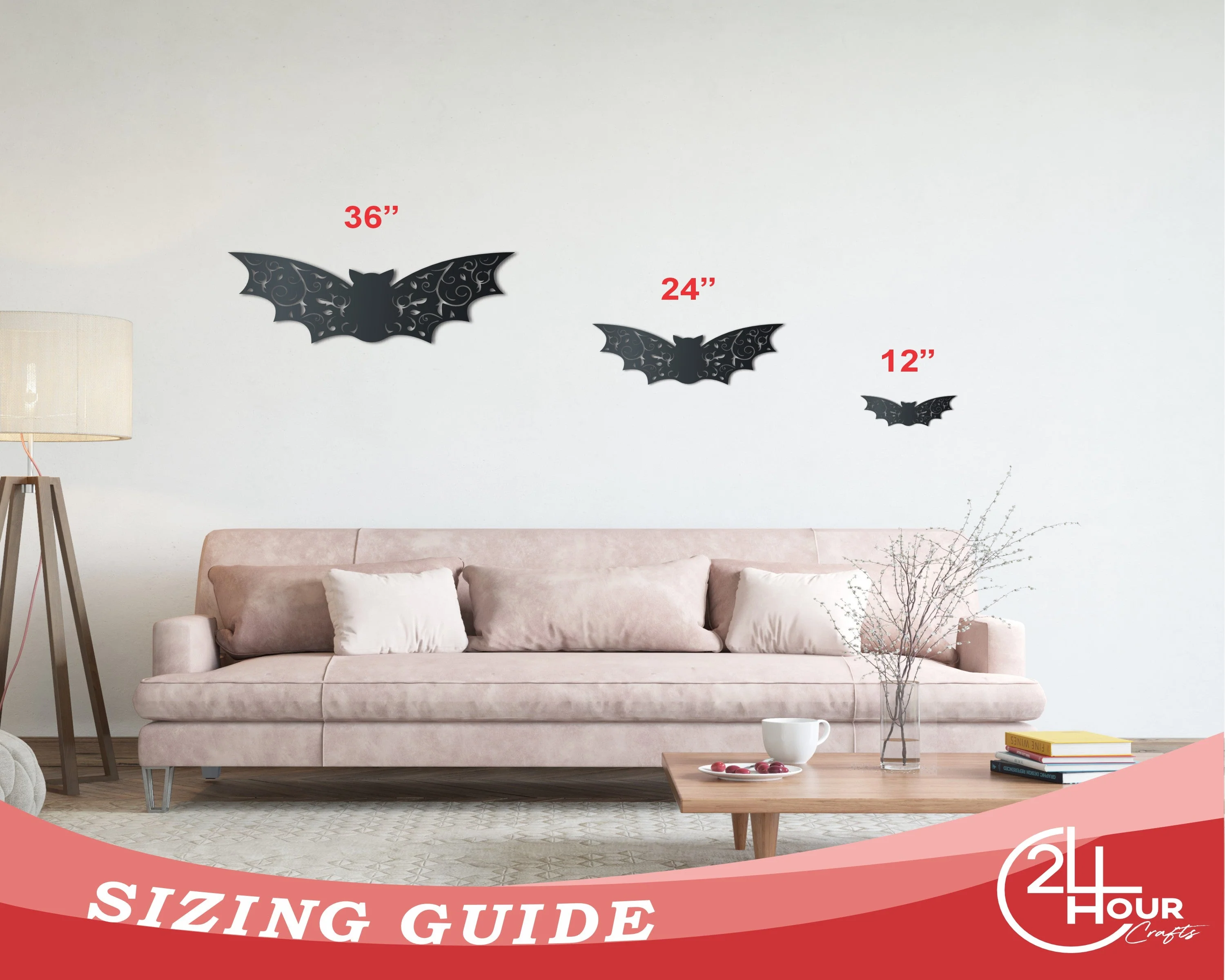 Metal Floral Bat Wall Art | Halloween | Indoor Outdoor | Up to 36" | Over 20 Color Options - Image 3