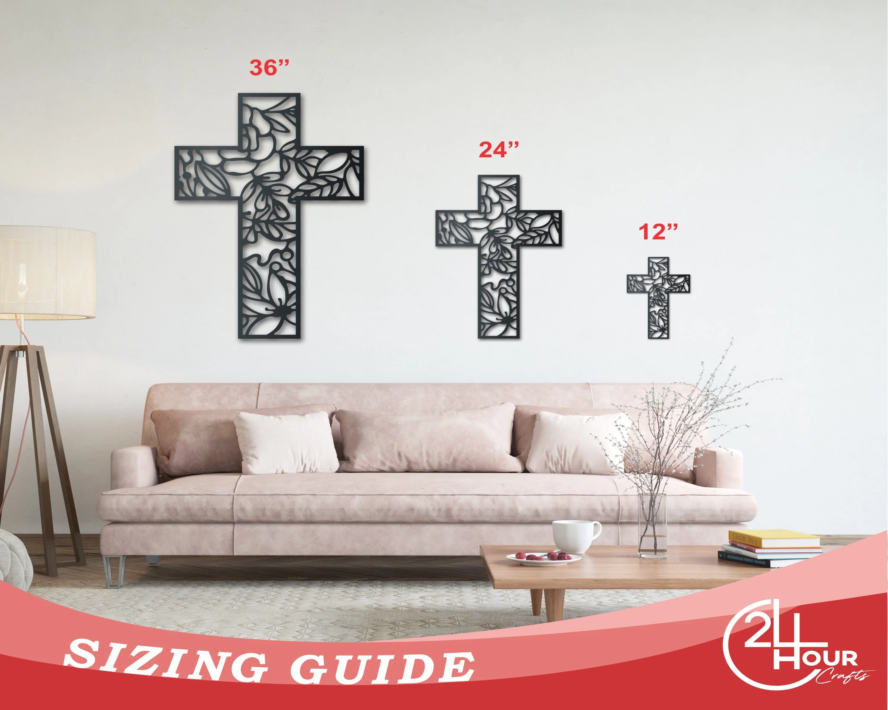 Metal Floral Cross Wall Art - 14 Color Options - Image 3