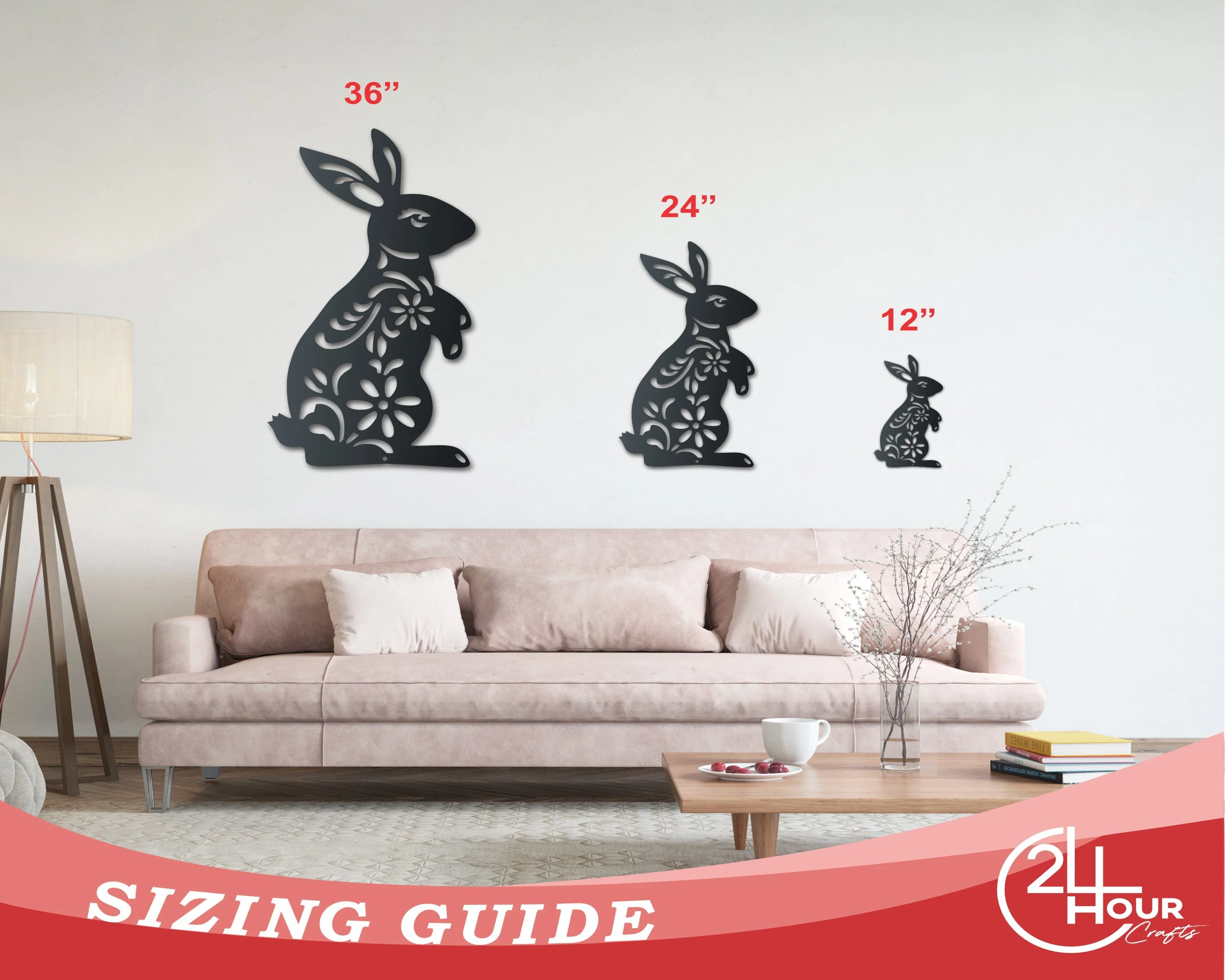 Metal Folk Flower Bunny Wall Art - 14 Color Options - Image 3