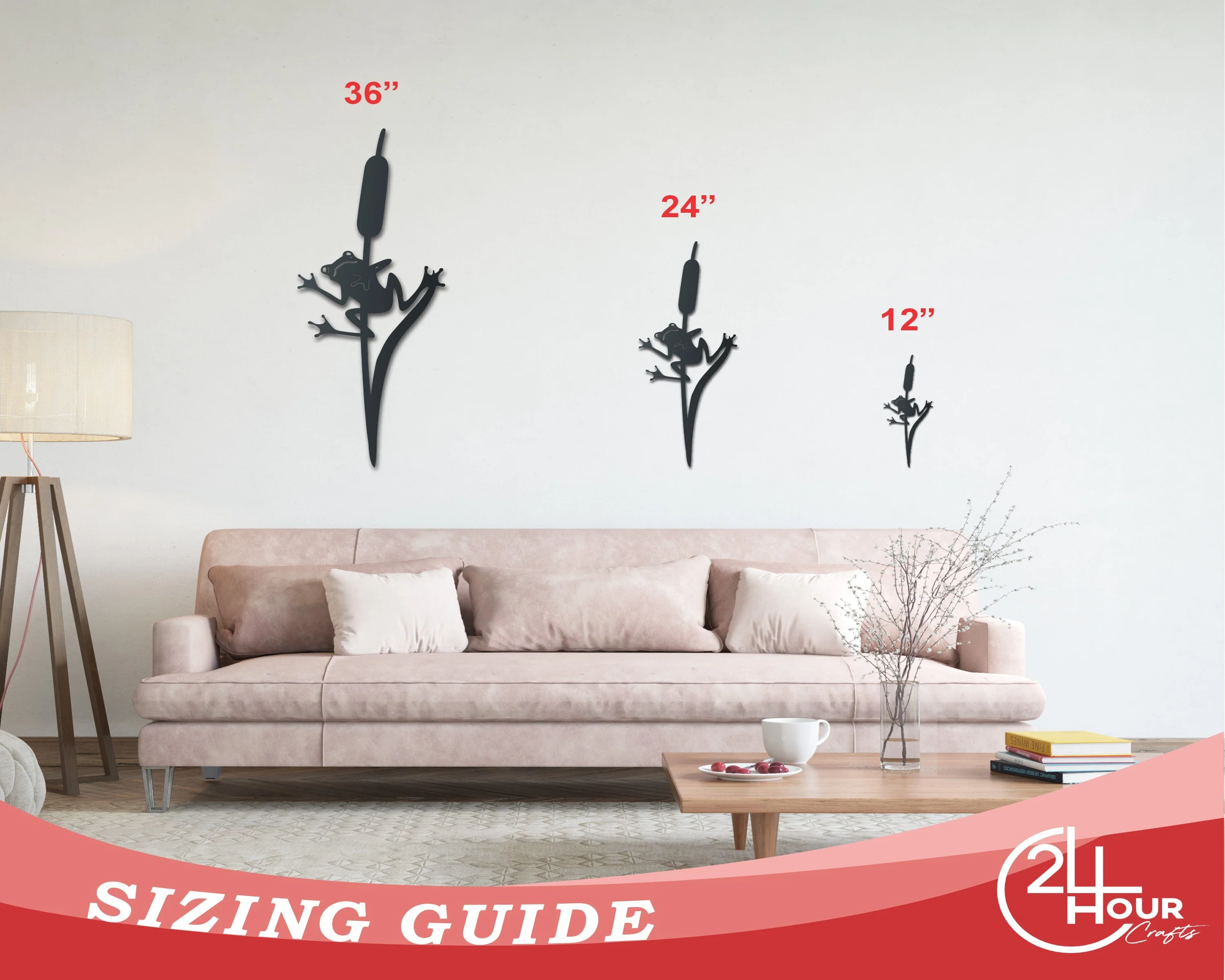 Metal Frog on Cat Tail Wall Art | Indoor Outdoor | Up to 46" | Over 20 Color Options - Image 3