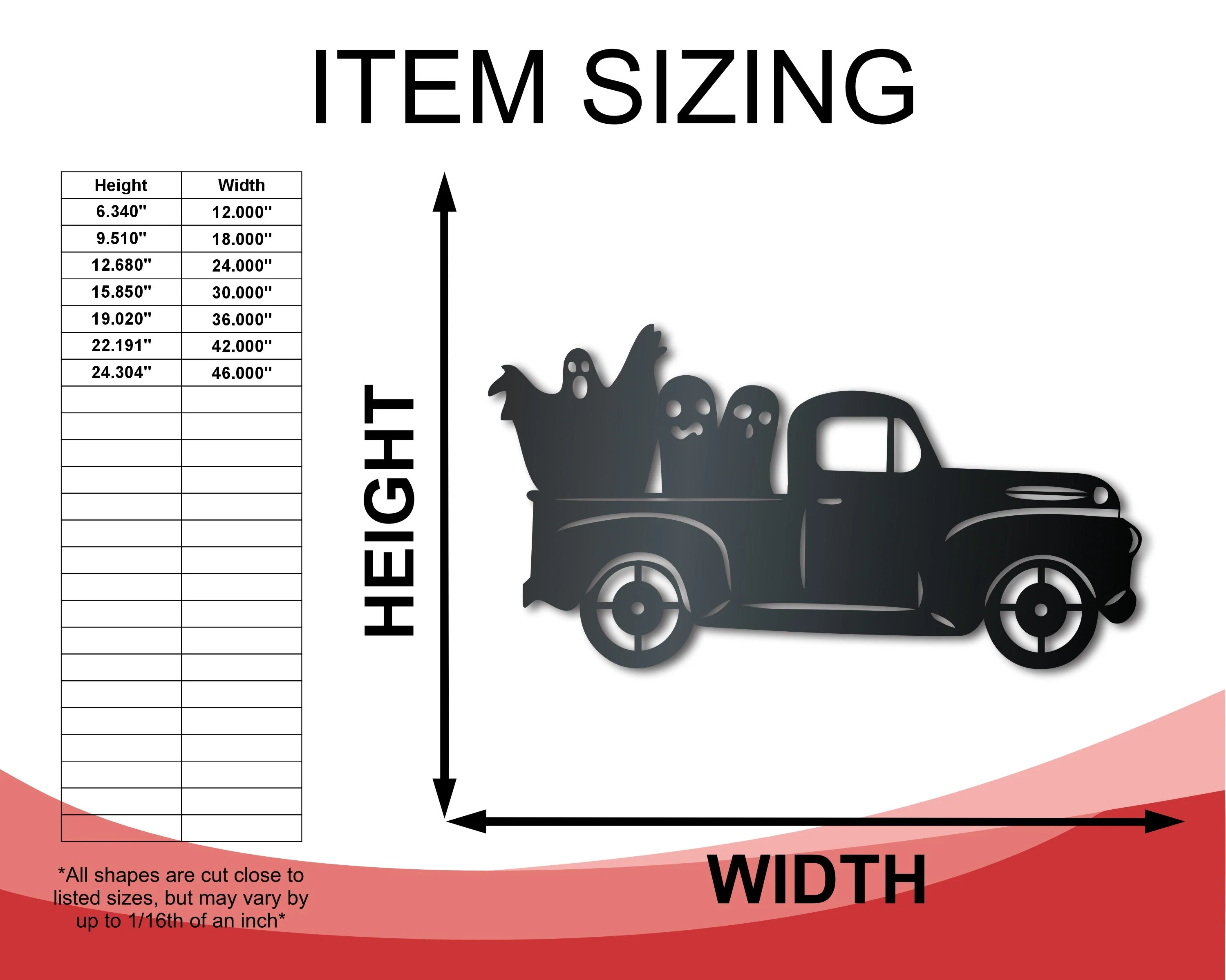 Metal Ghost Pickup Truck Wall Art | Halloween | Indoor Outdoor | Up to 36" | Over 20 Color Options - Image 2