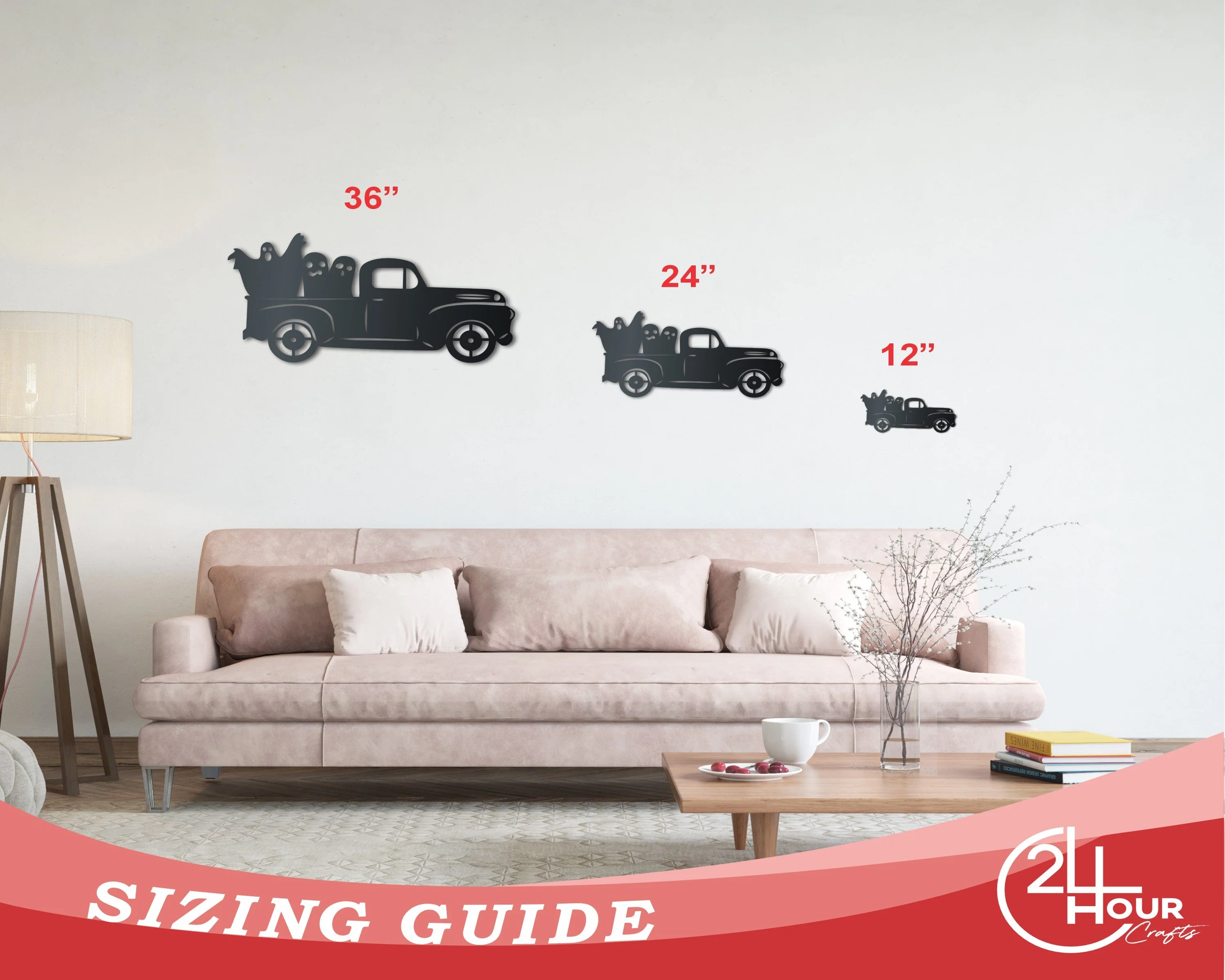 Metal Ghost Pickup Truck Wall Art | Halloween | Indoor Outdoor | Up to 36" | Over 20 Color Options - Image 3