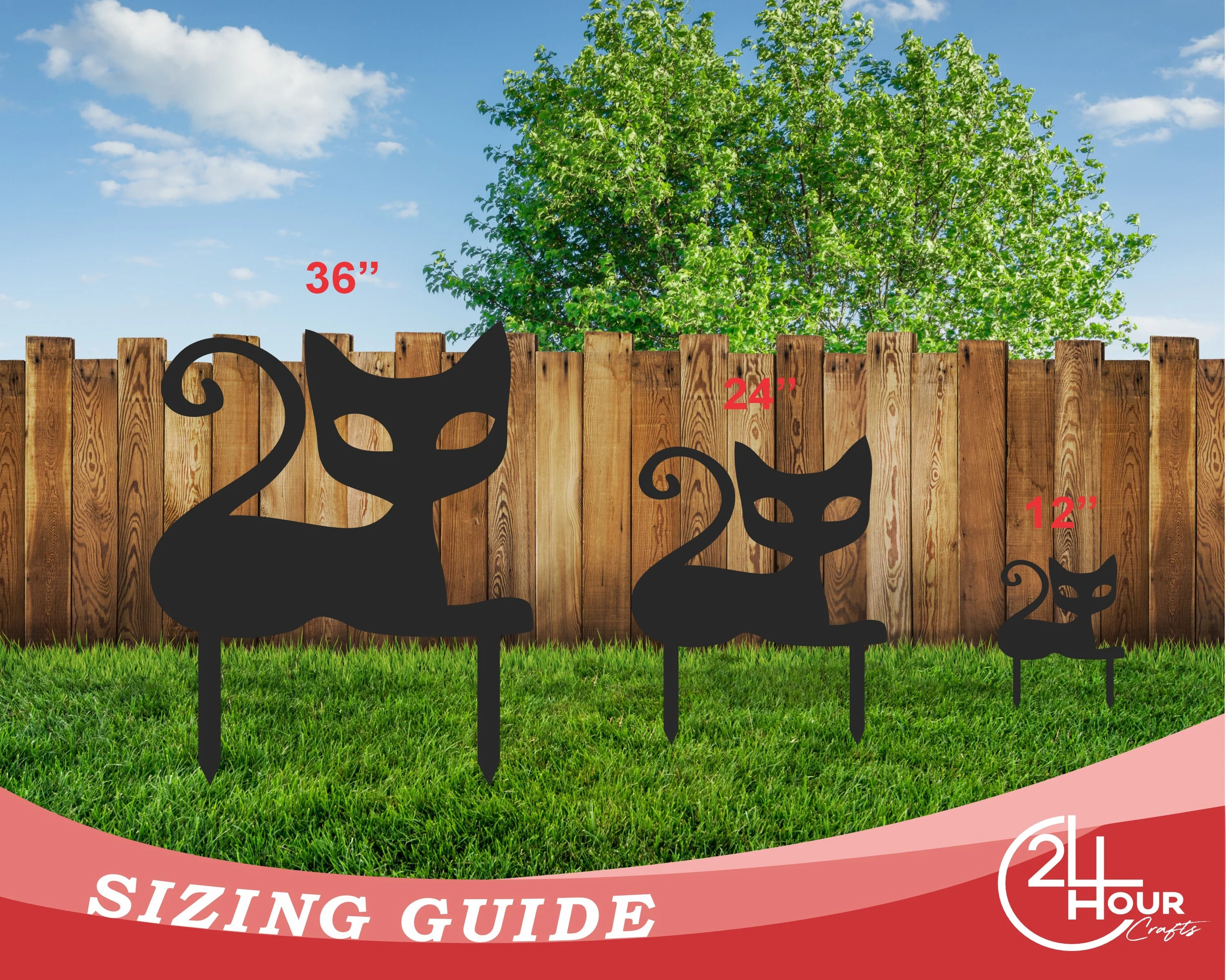 Metal Halloween Cat Garden Stakes | Set of 3 | Up to 46" | Over 20 Color Options - Image 6