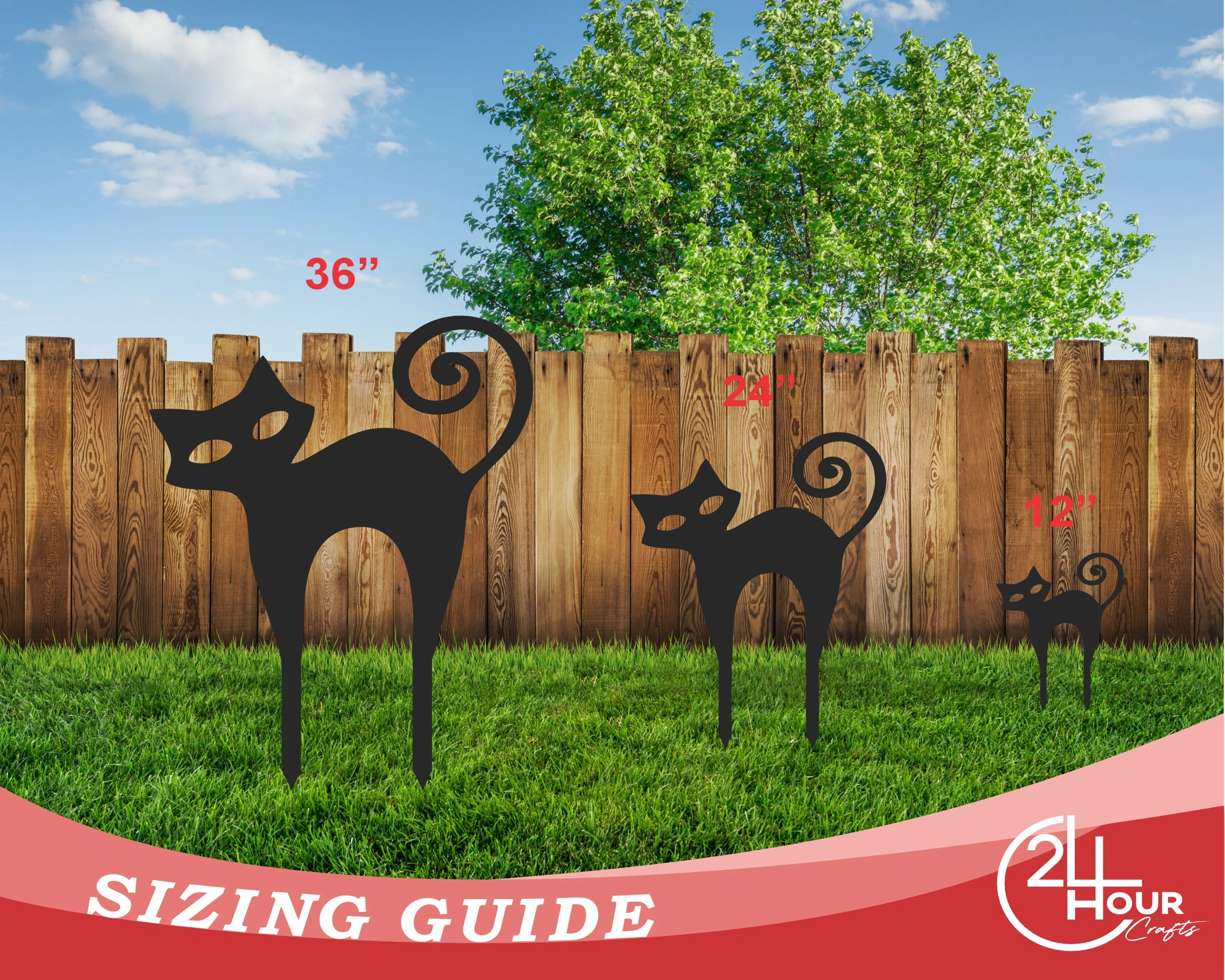 Metal Halloween Cat Garden Stakes | Set of 3 | Up to 46" | Over 20 Color Options - Image 7