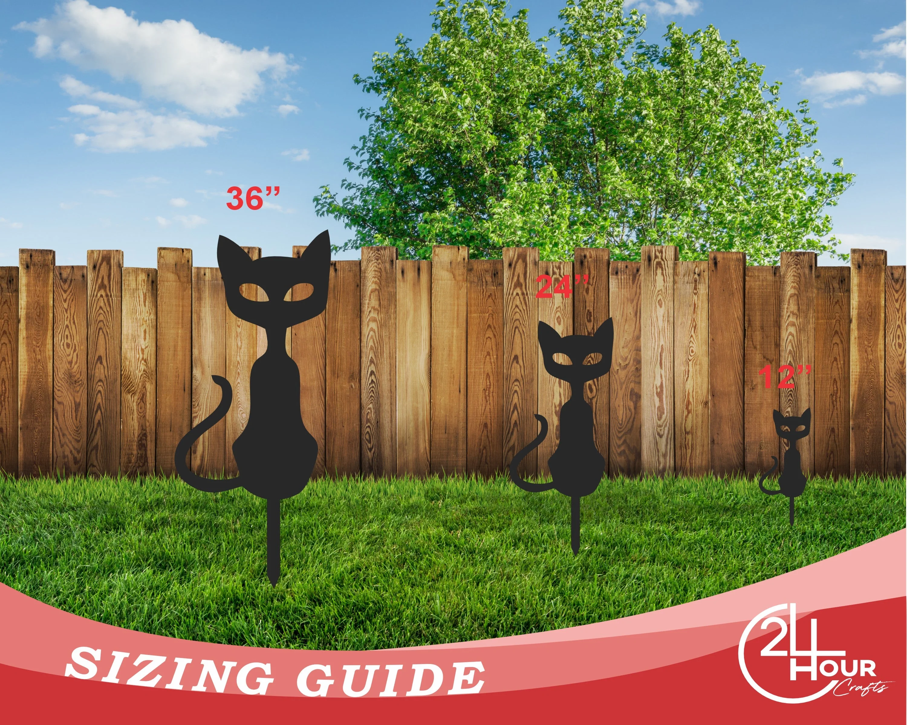 Metal Halloween Cat Garden Stakes | Set of 3 | Up to 46" | Over 20 Color Options - Image 8