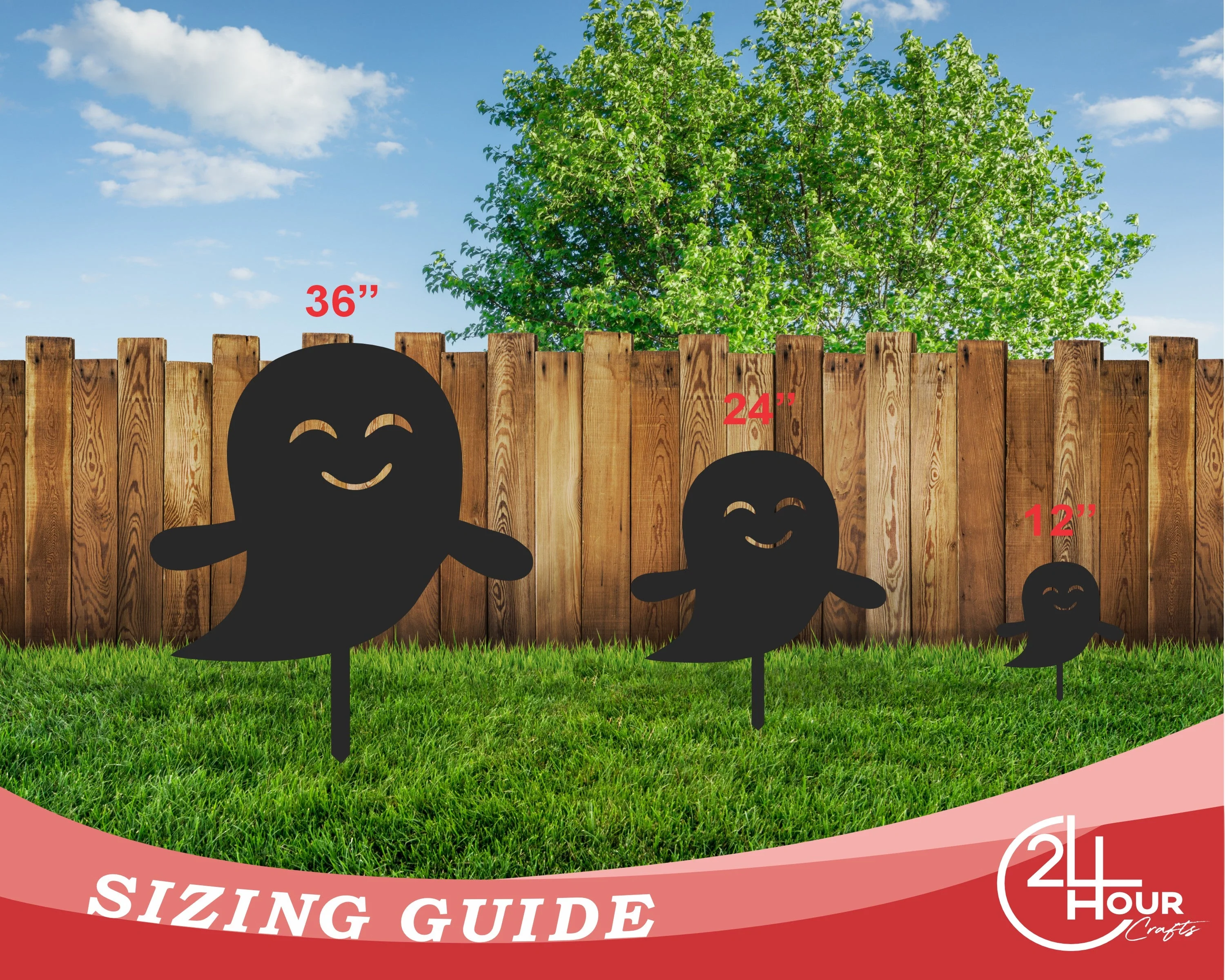 Metal Halloween Ghosts Garden Stakes | Set of 3 | Up to 46" | Over 20 Color Options - Image 6