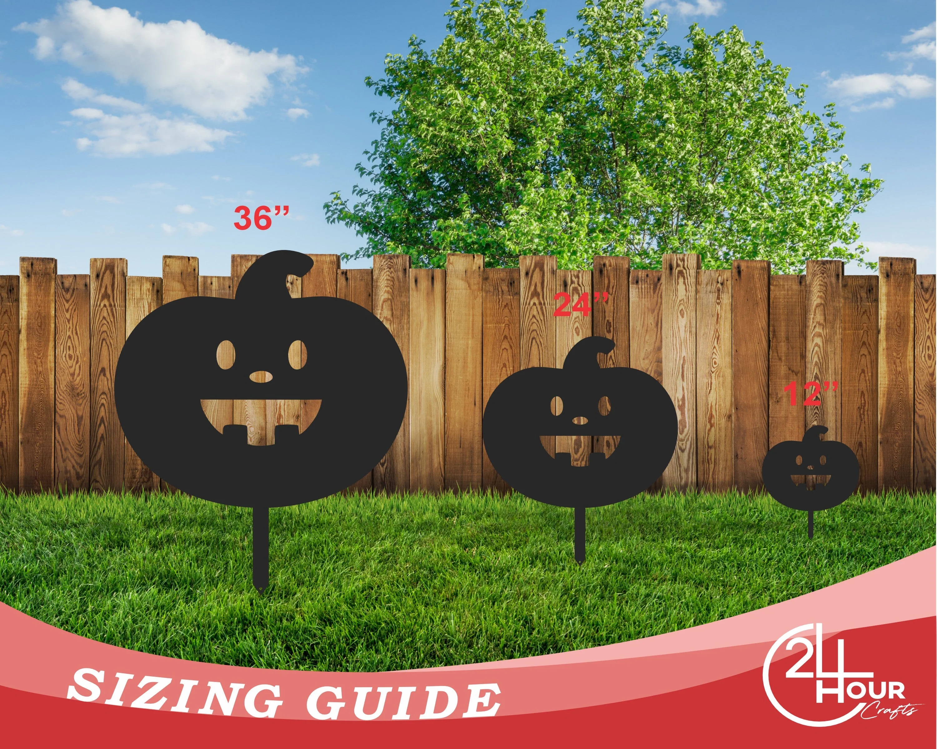 Metal Halloween Pumpkin Garden Stakes | Set of 3 | Up to 46" | Over 20 Color Options - Image 7