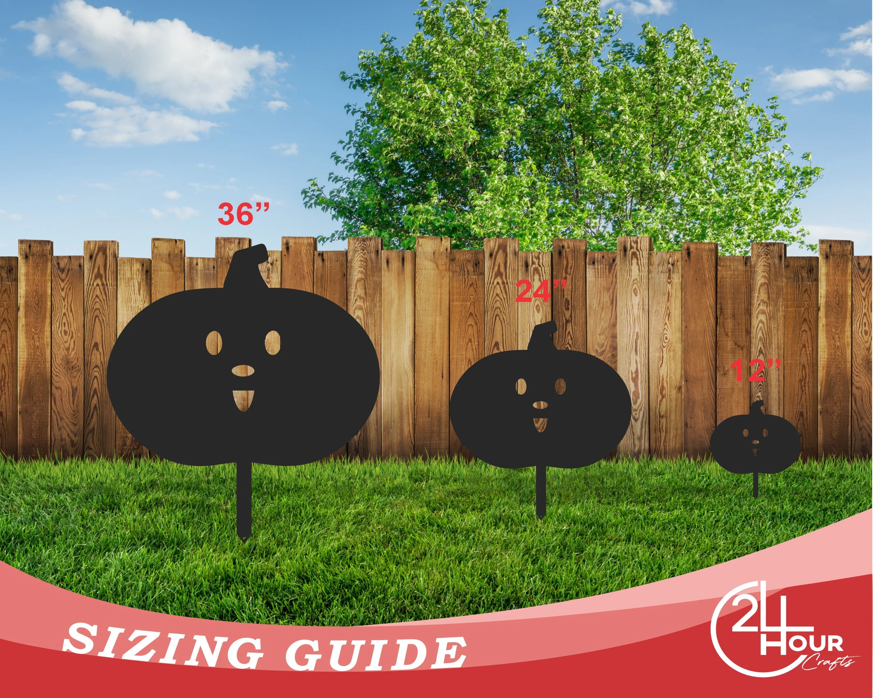 Metal Halloween Pumpkin Garden Stakes | Set of 3 | Up to 46" | Over 20 Color Options - Image 9
