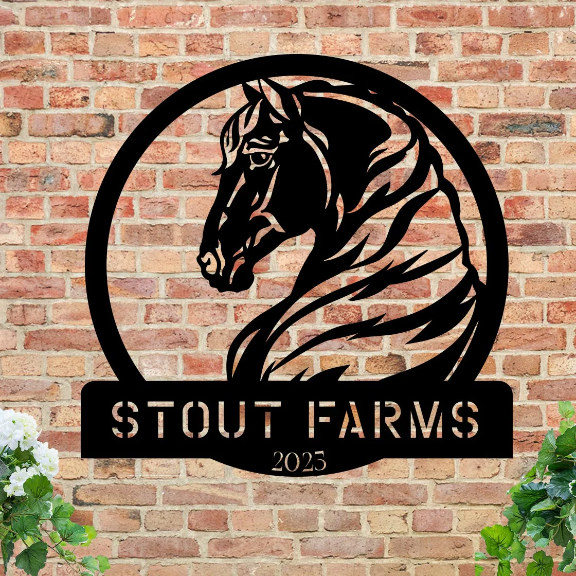Metal Horse Farm Sign w Year - Image 3