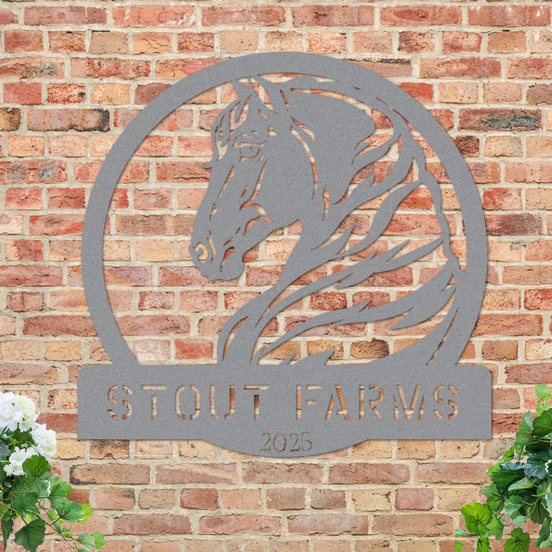Metal Horse Farm Sign w Year - Image 5