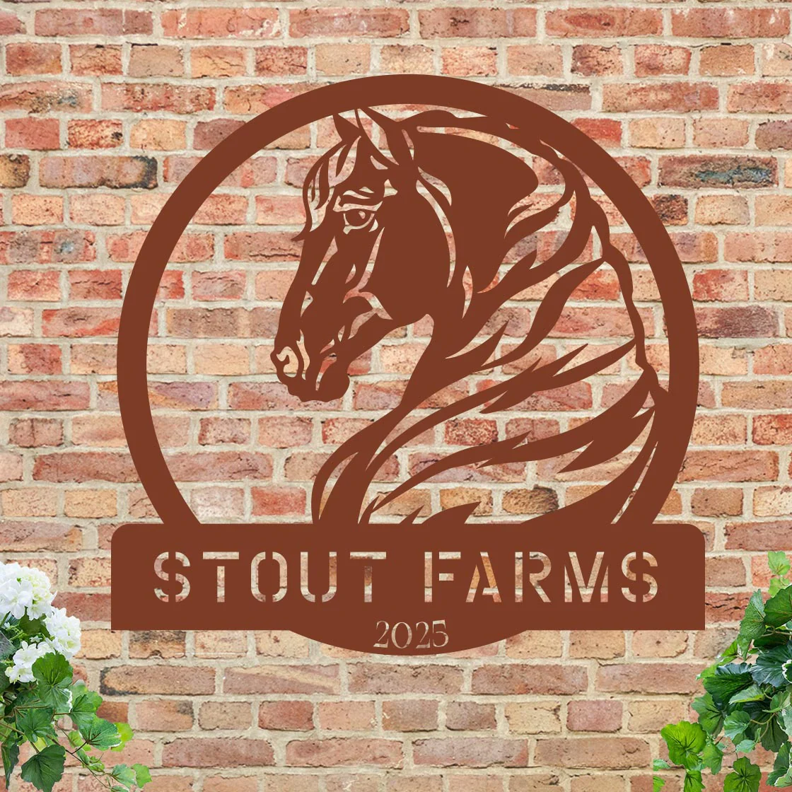 Metal Horse Farm Sign w Year - Image 9