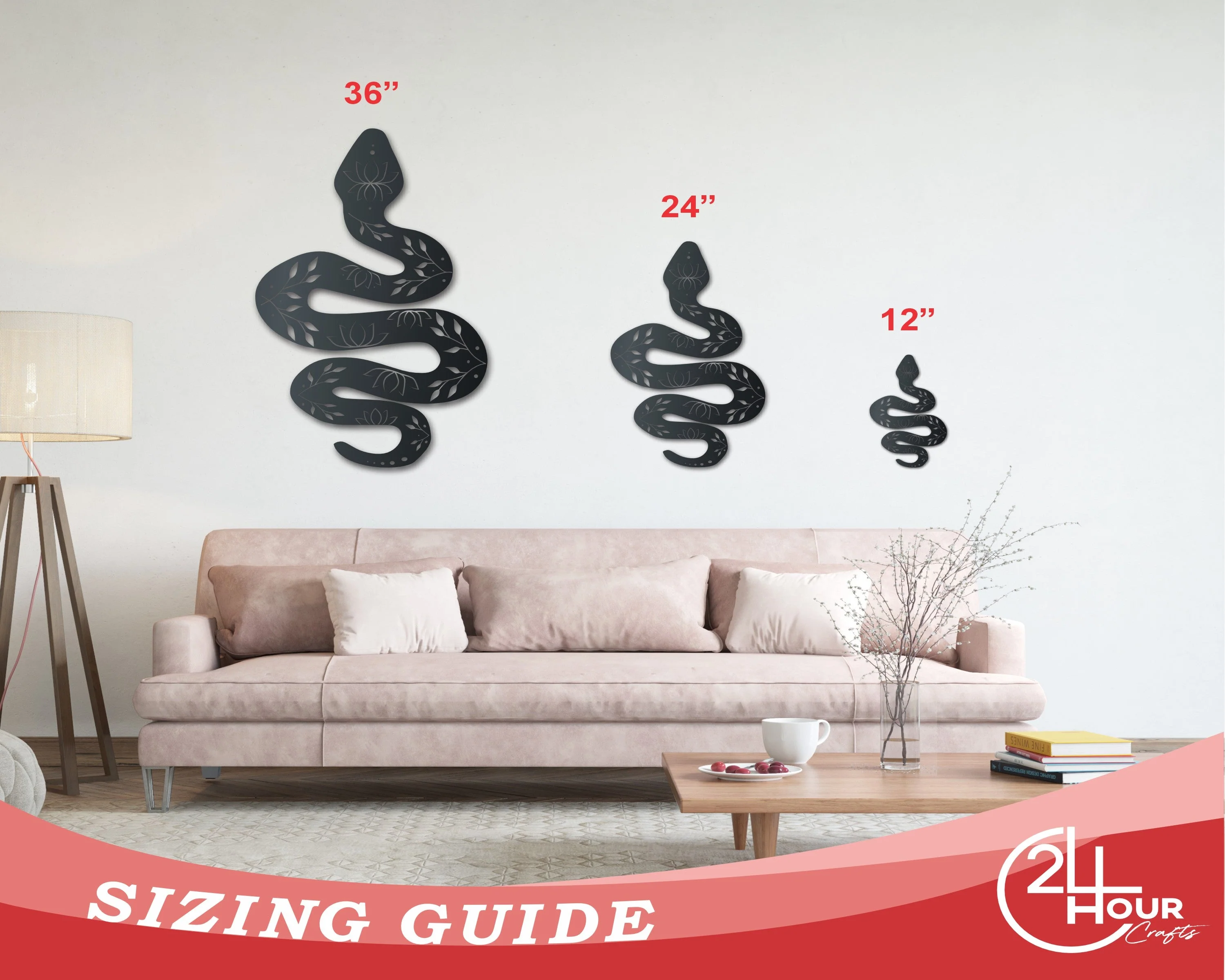 Metal Lotus Serpent Wall Art | Halloween | Indoor Outdoor | Up to 36" | Over 20 Color Options - Image 3