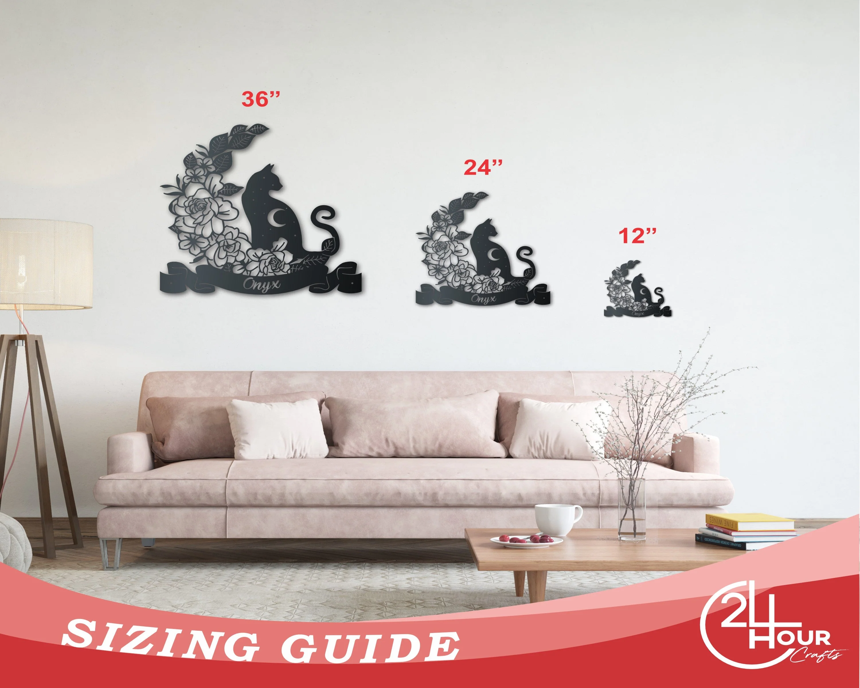Metal Moonflower Cat Wall Art - Metal Pet Sign - 14 Color Options - Image 3
