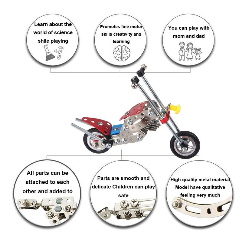 Metal Motorcycle Model Kit Buildable Chopper Toy with Bolts & Tools DIY  (105 Pieces) 7.5 Inches - Image 3