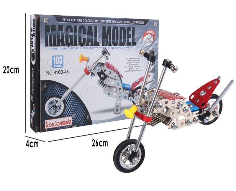 Metal Motorcycle Model Kit Buildable Chopper Toy with Bolts & Tools DIY  (105 Pieces) 7.5 Inches - Image 5