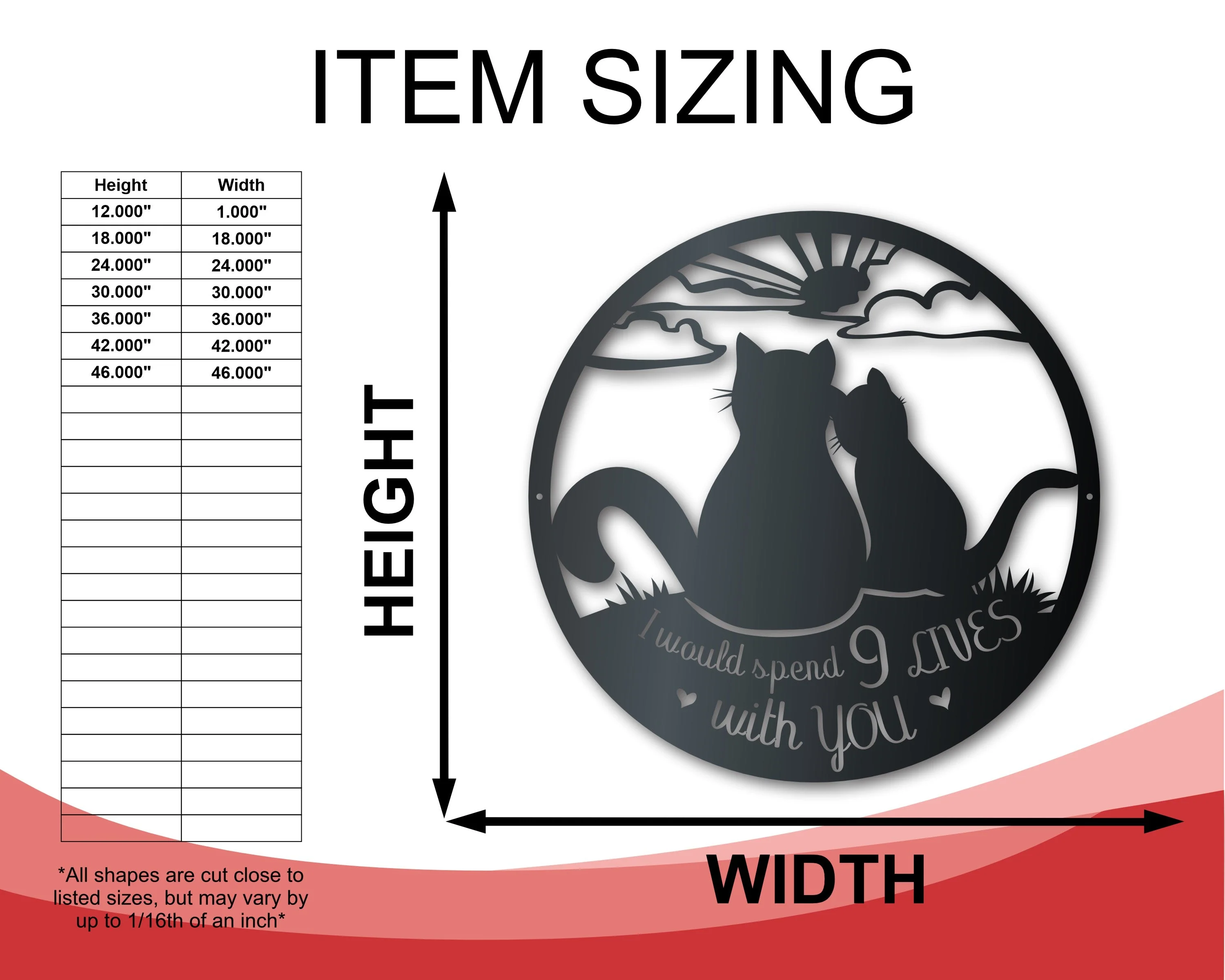 Metal Nine Lives Love Wall Art - Custom Metal Sign - 14 Color Options - Image 2