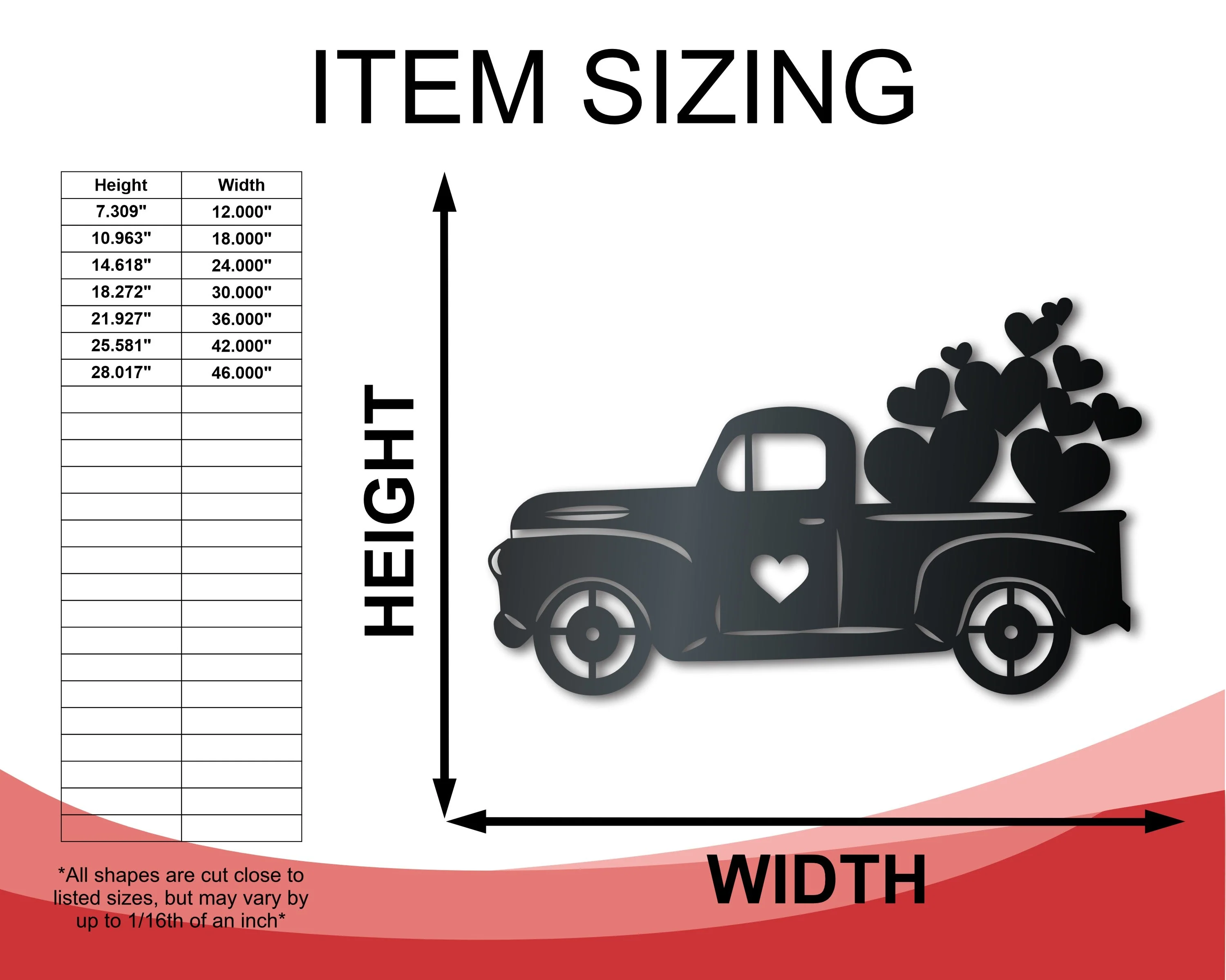 Metal Pickup Truck with Hearts Wall Art - Custom Metal Sign - 14 Color Options - Image 2
