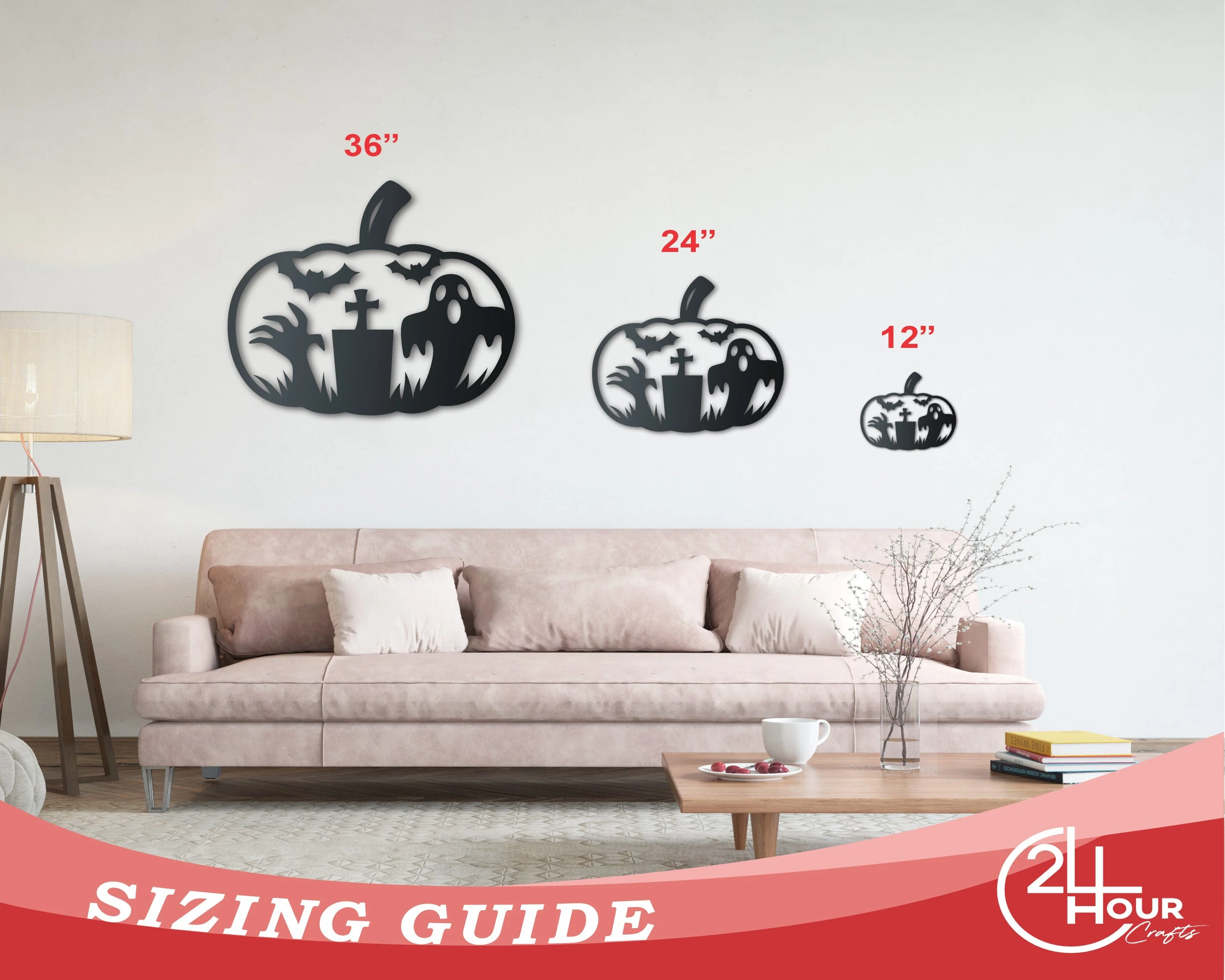 Metal Pumpkin Graveyard Wall Art | Halloween | Indoor Outdoor | Up to 36" | Over 20 Color Options - Image 3