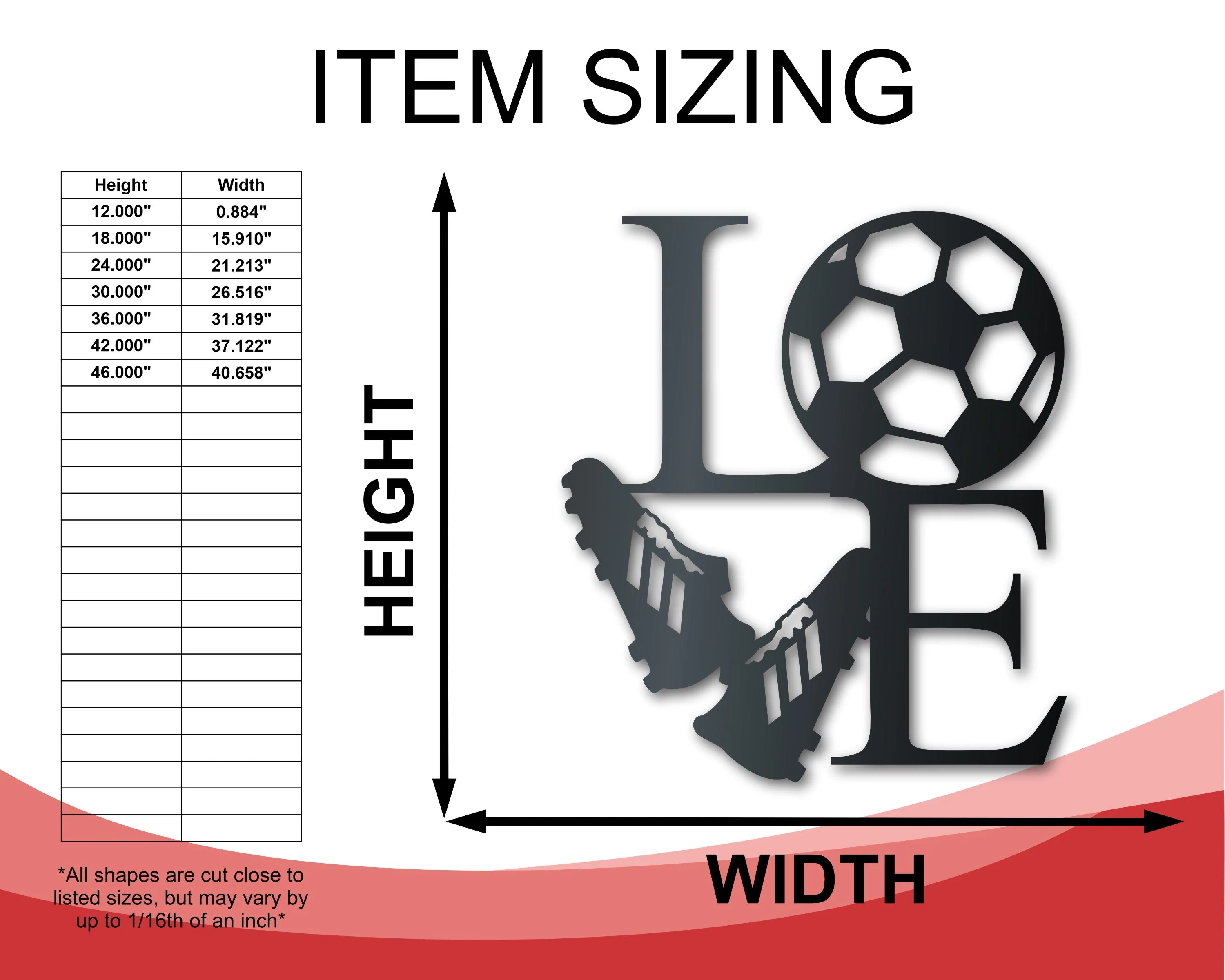 Metal Soccer Love Wall Art - Metal Sports Sign - 14 Color Options - Image 2