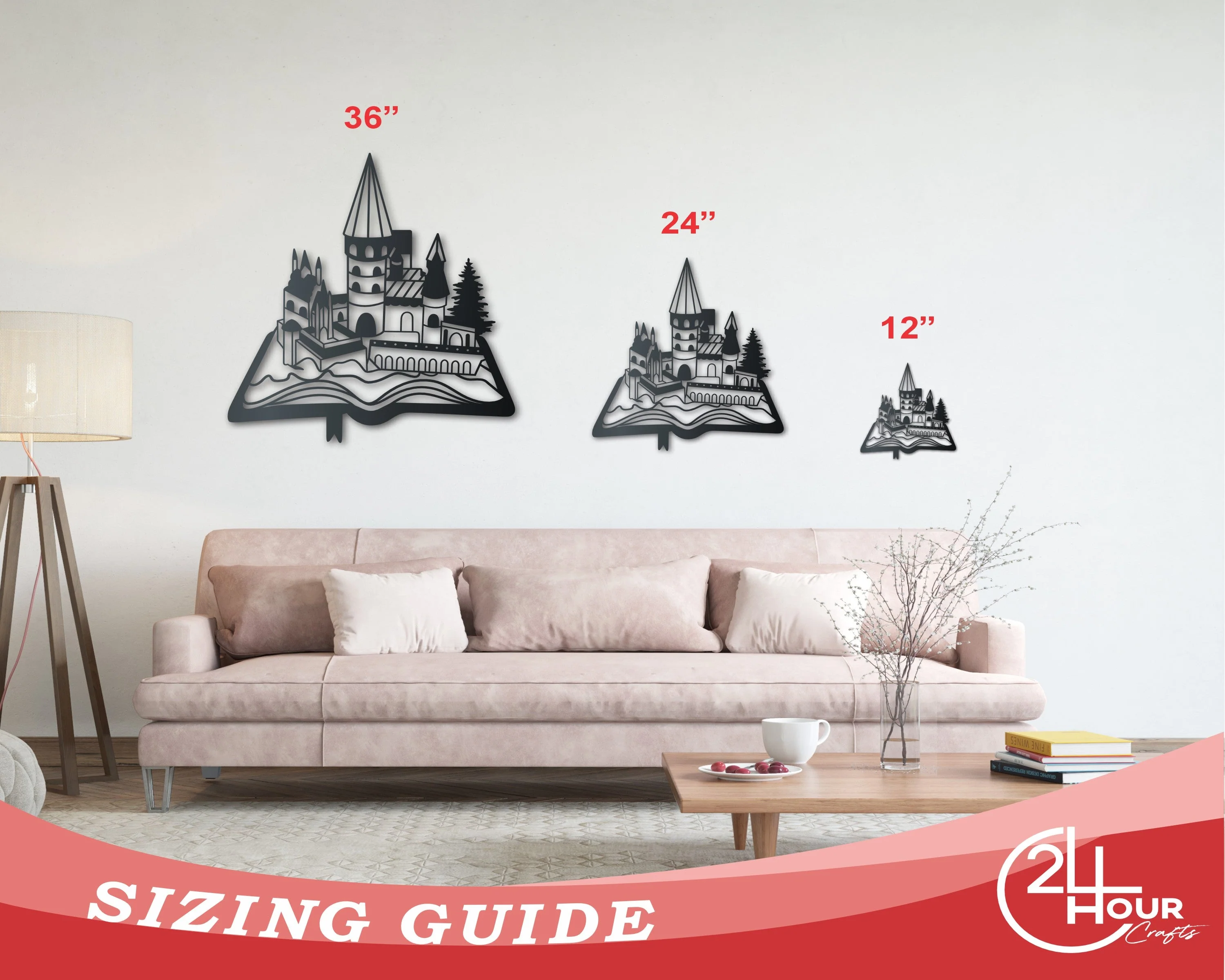 Metal Storybook Castle Wall Art | Indoor Outdoor | Up to 36" | Over 20 Color Options - Image 3