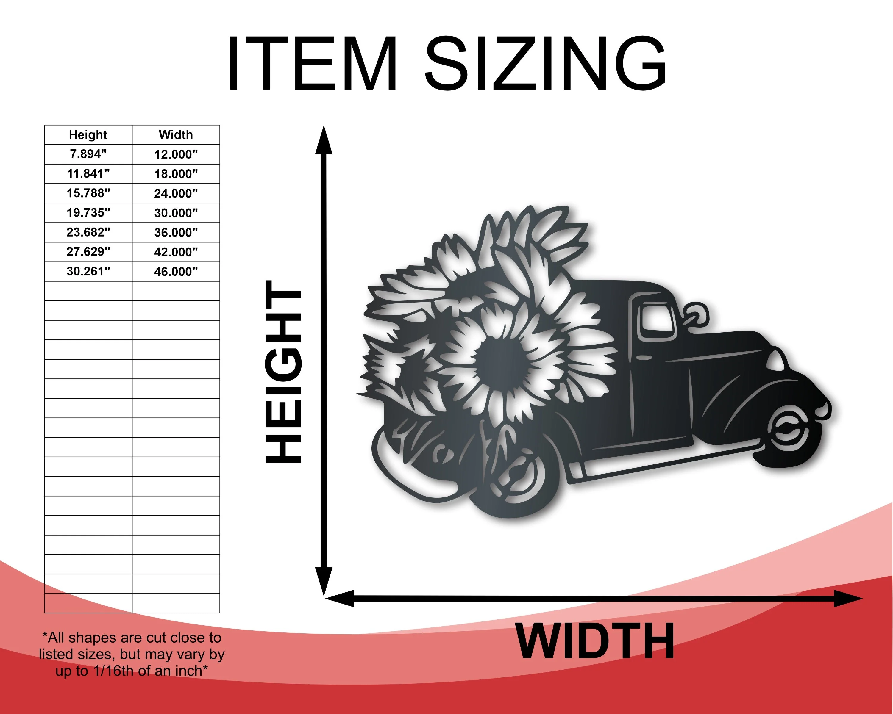 Metal Sunflower Pickup Truck Wall Art | Indoor Outdoor | Up to 30" | Over 20 Color Options - Image 2