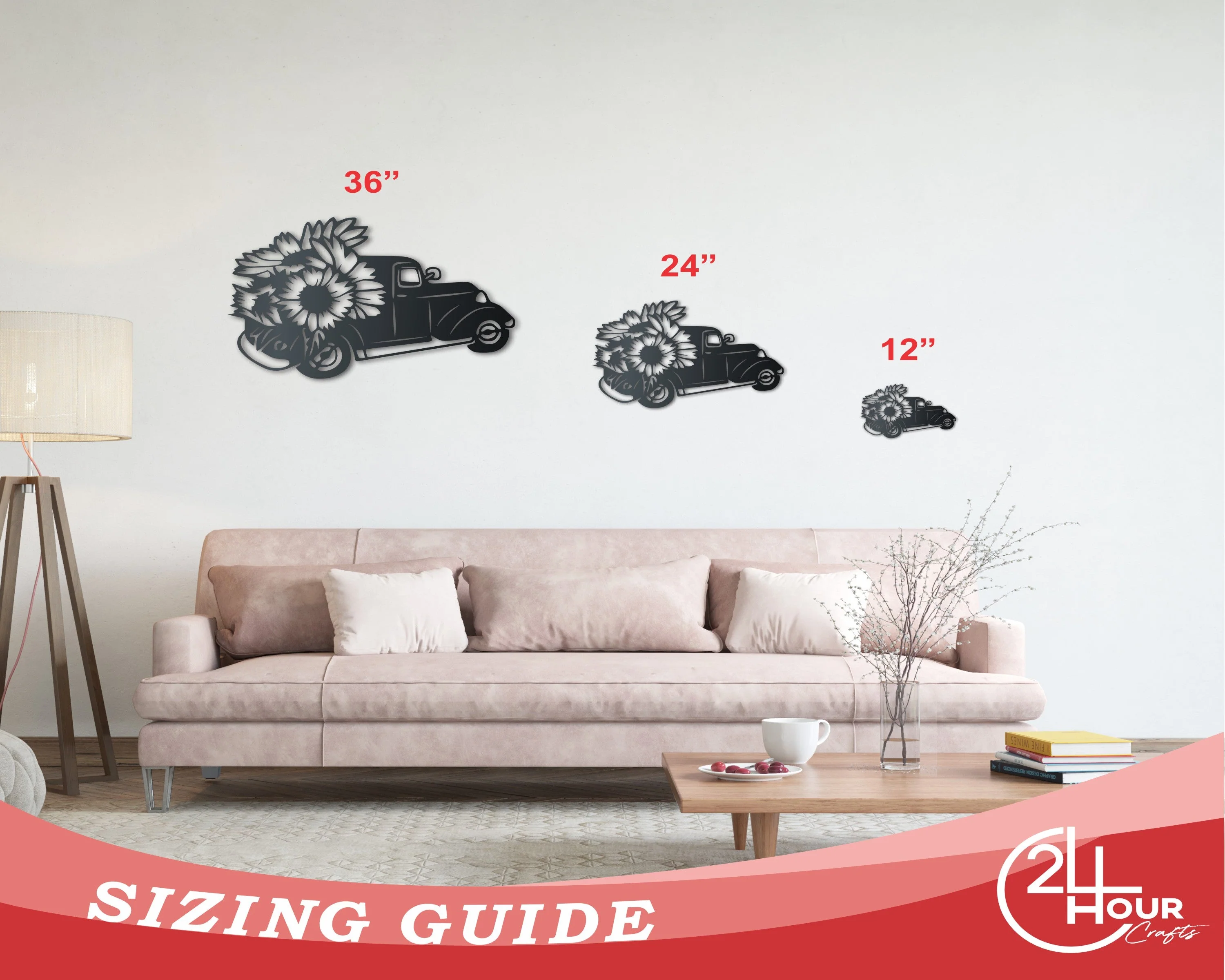 Metal Sunflower Pickup Truck Wall Art | Indoor Outdoor | Up to 30" | Over 20 Color Options - Image 3