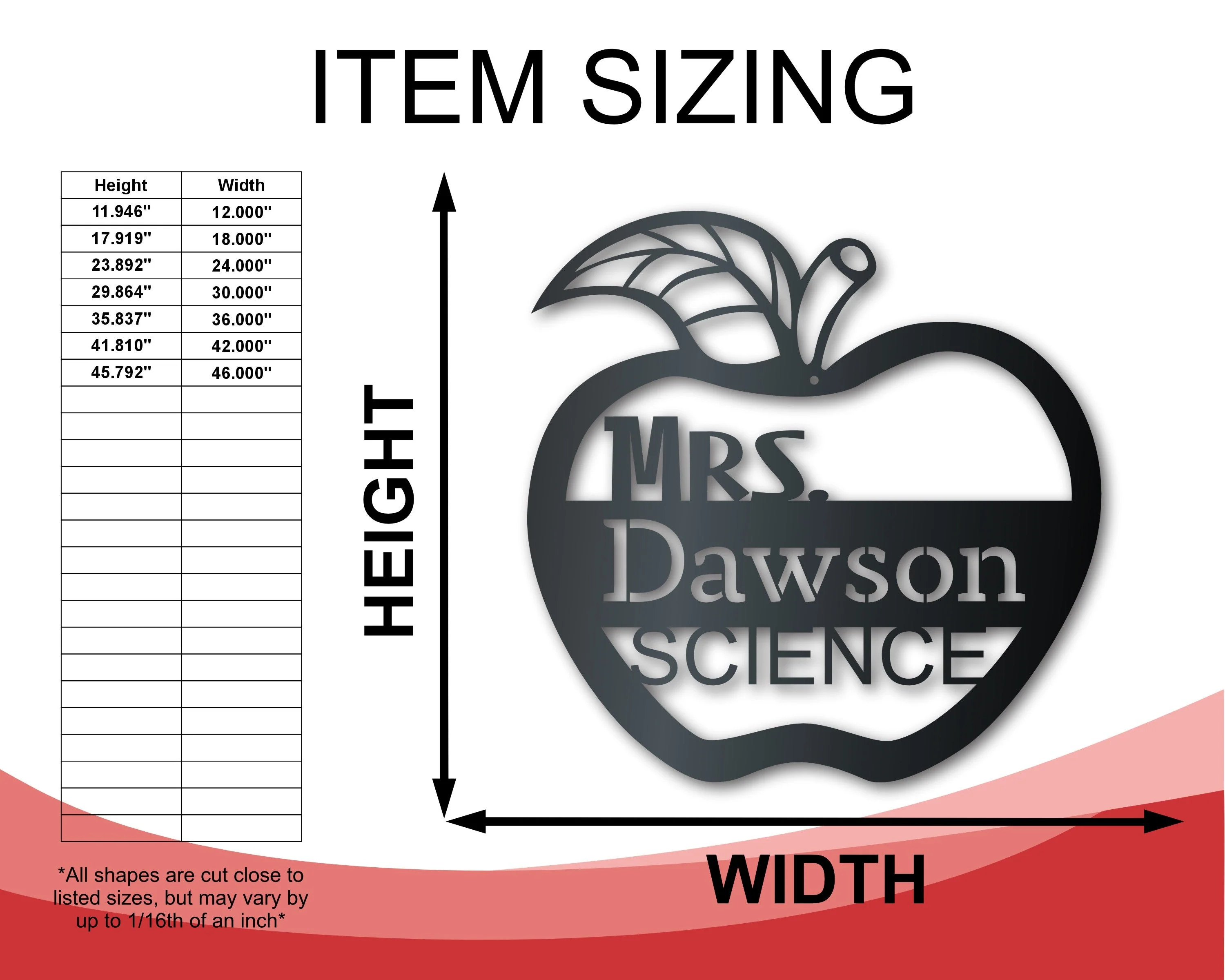 Metal Teacher's Apple Wall Art | School Teacher Metal Sign | Indoor Outdoor | Up to 46" | Over 20 Color Options - Image 2