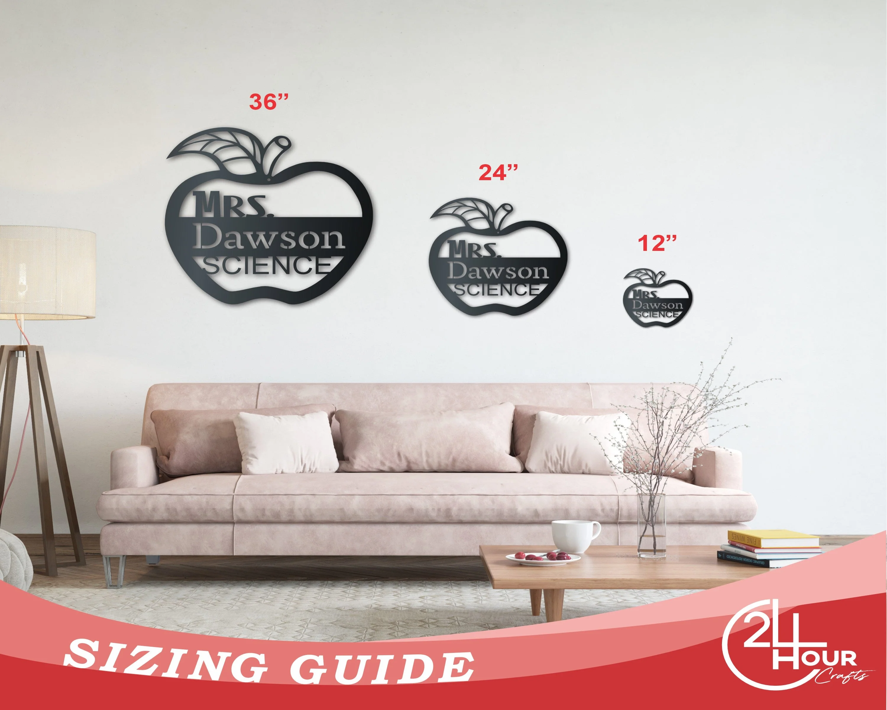 Metal Teacher's Apple Wall Art | School Teacher Metal Sign | Indoor Outdoor | Up to 46" | Over 20 Color Options - Image 3
