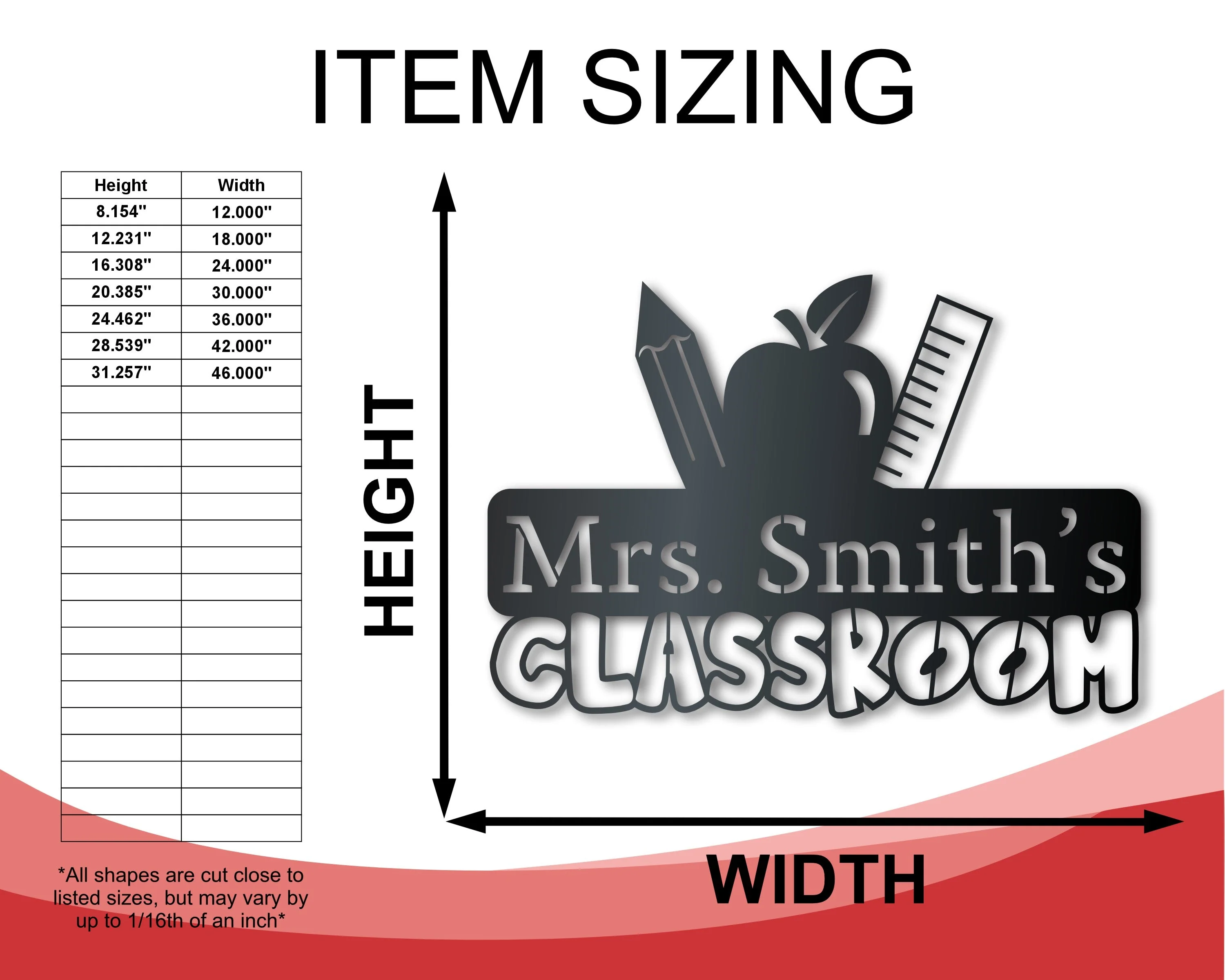 Metal Teacher's Classrom Wall Art | School Teacher Metal Sign | Indoor Outdoor | Up to 46" | Over 20 Color Options - Image 2