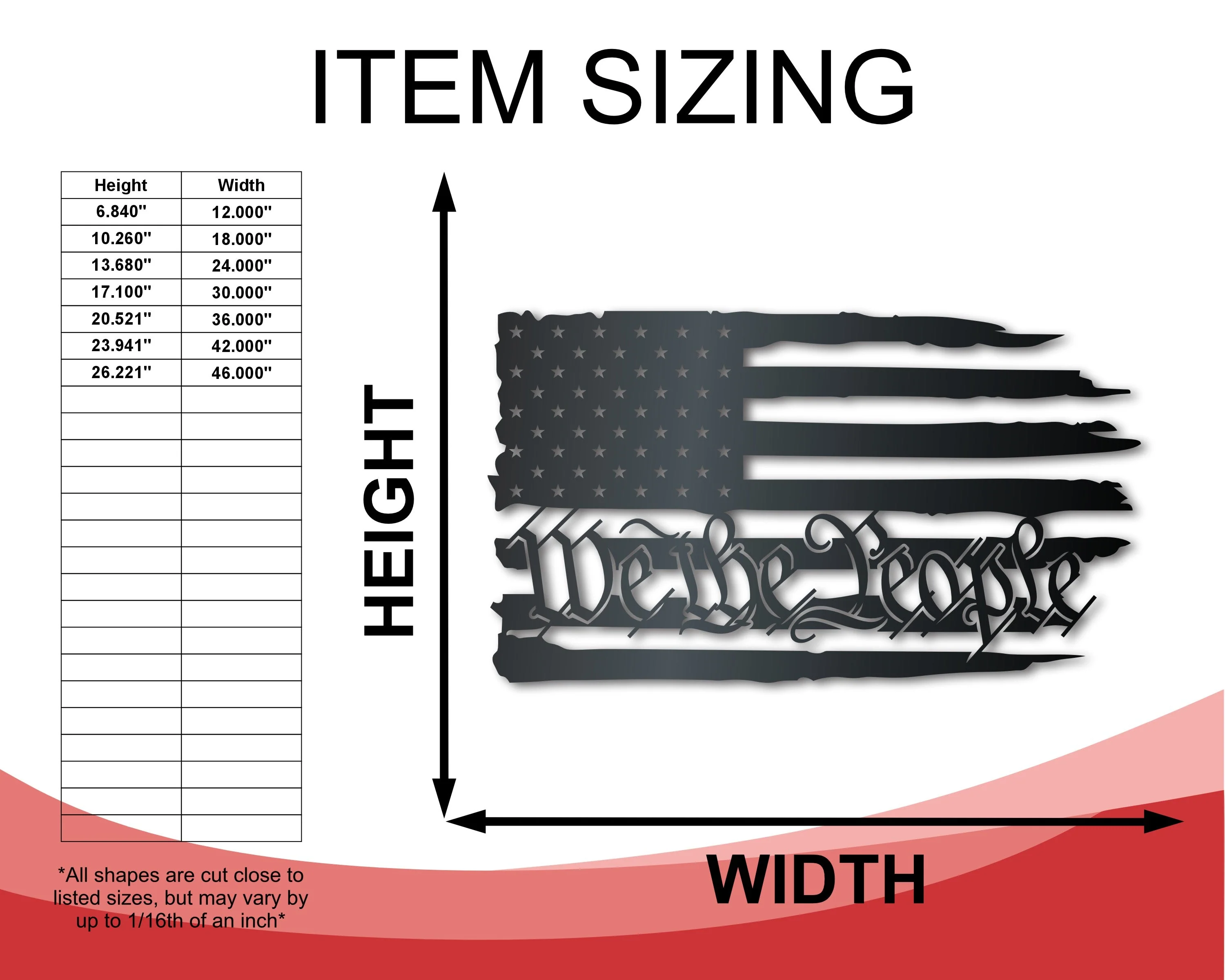 Metal We the People USA Flag Wall Art | Patriotic | Indoor Outdoor | Up to 36" | Over 20 Color Options - Image 2