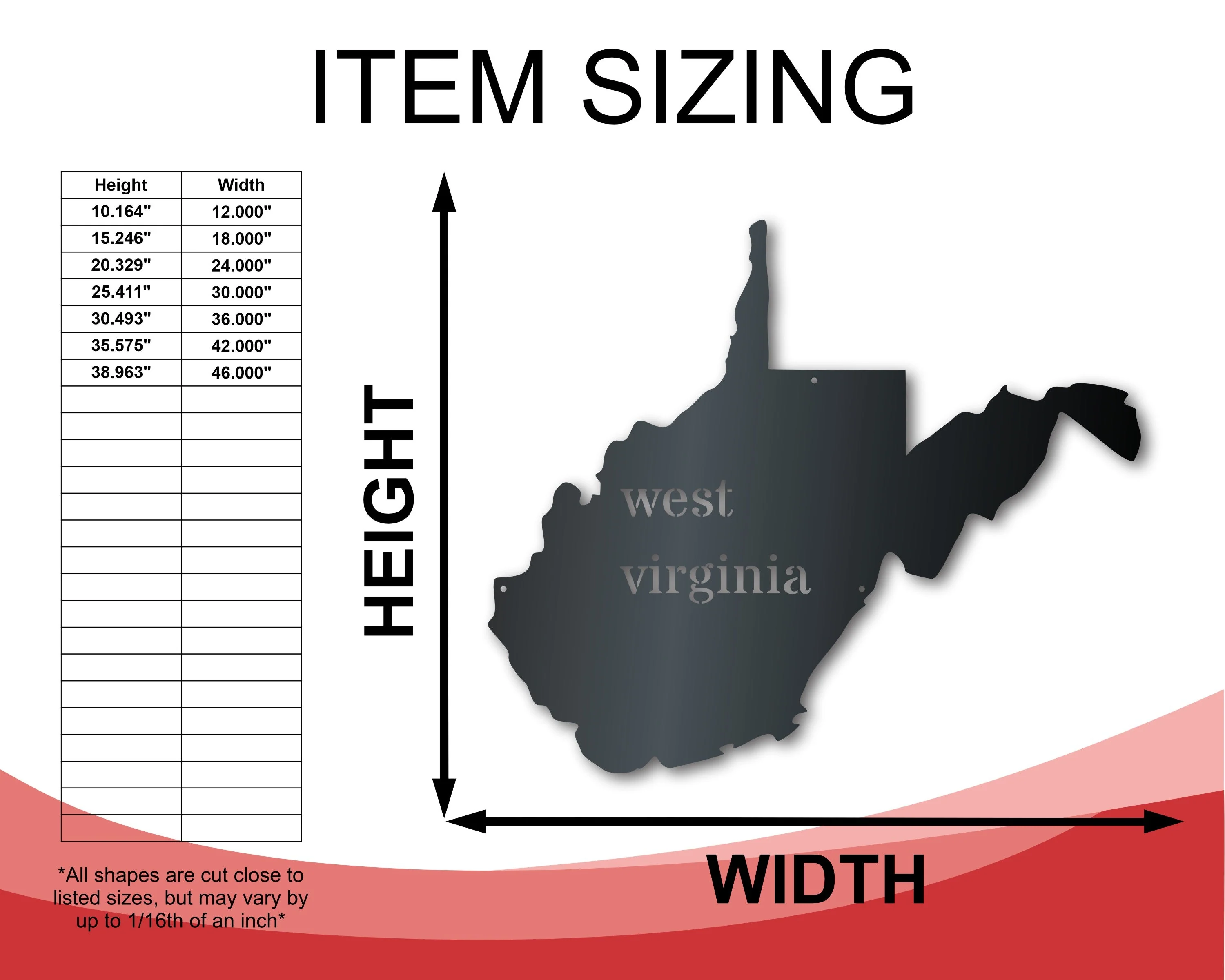 Metal West Virginia Wall Art - Custom Metal US State Sign - 14 Color Options - Image 2