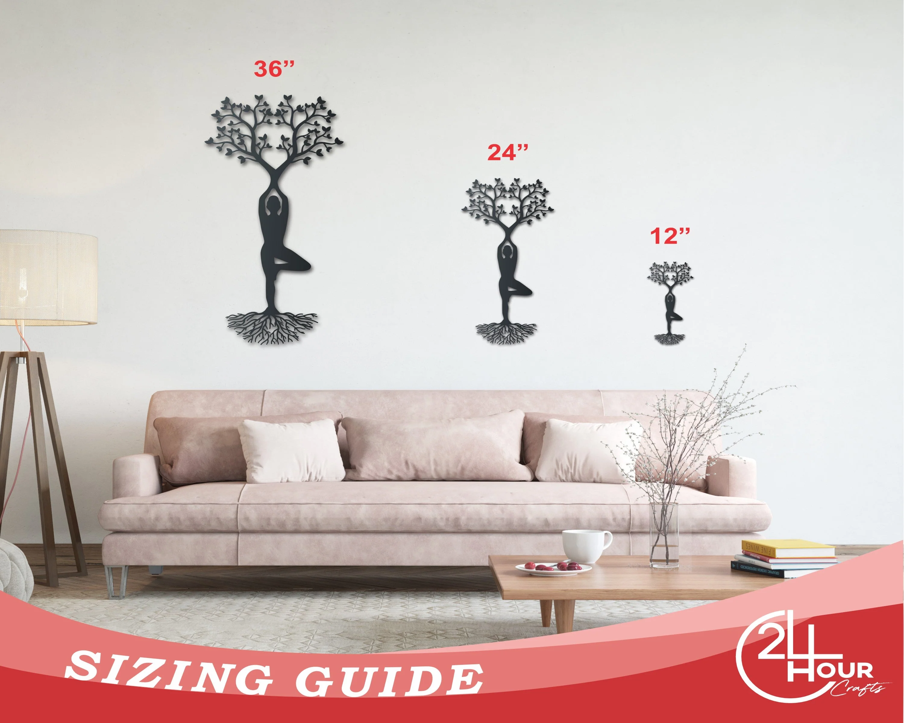 Metal Yoga Tree Pose Wall Art - 14 Color Options - Image 3