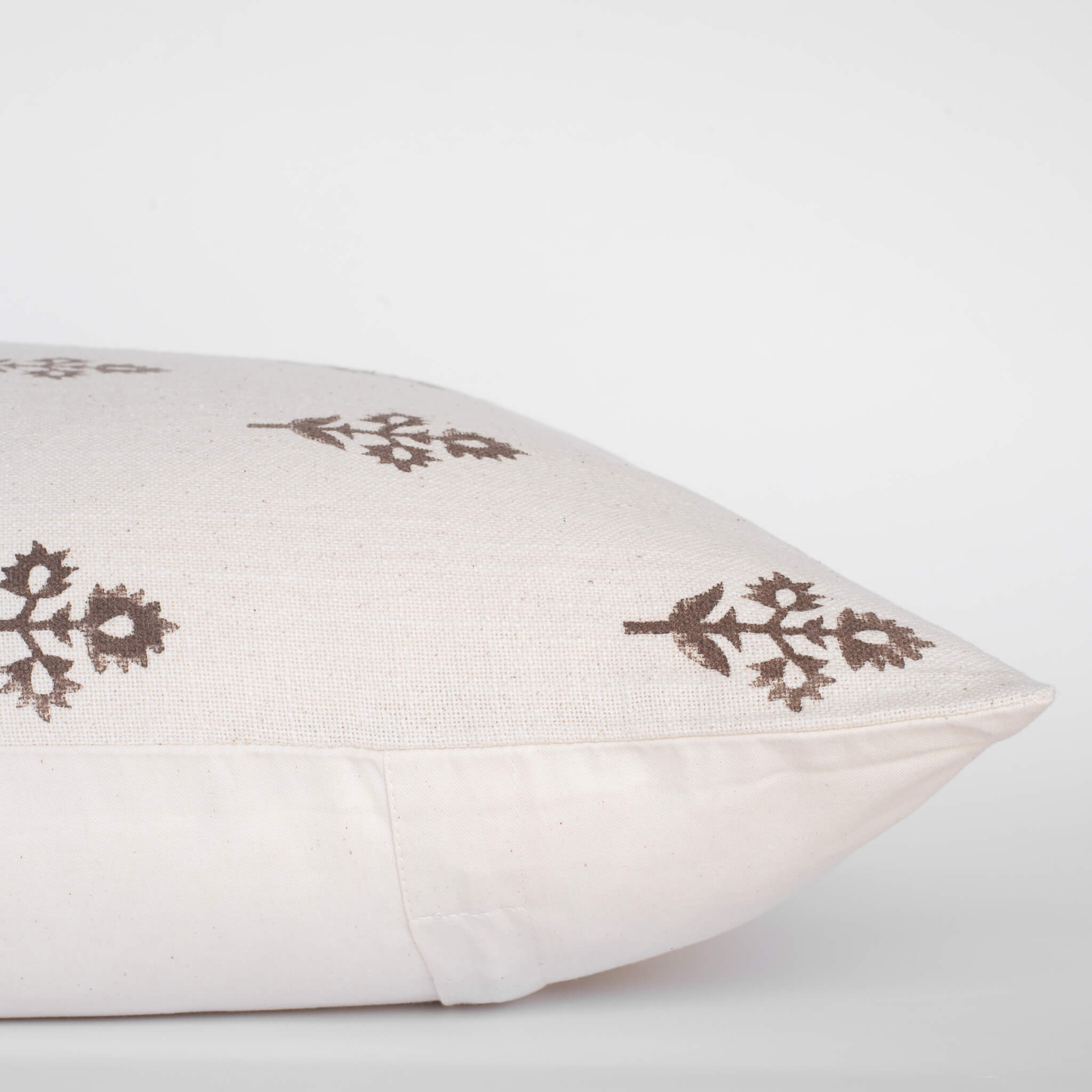 Mia Floral Block Printed Pillow Cover | Brown - Image 6