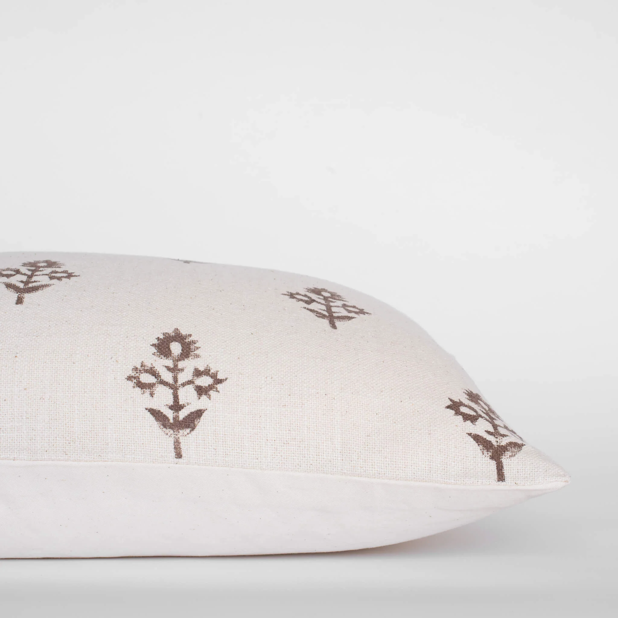 Mia Floral Block Printed Pillow Cover | Brown | Lumbar - Image 2