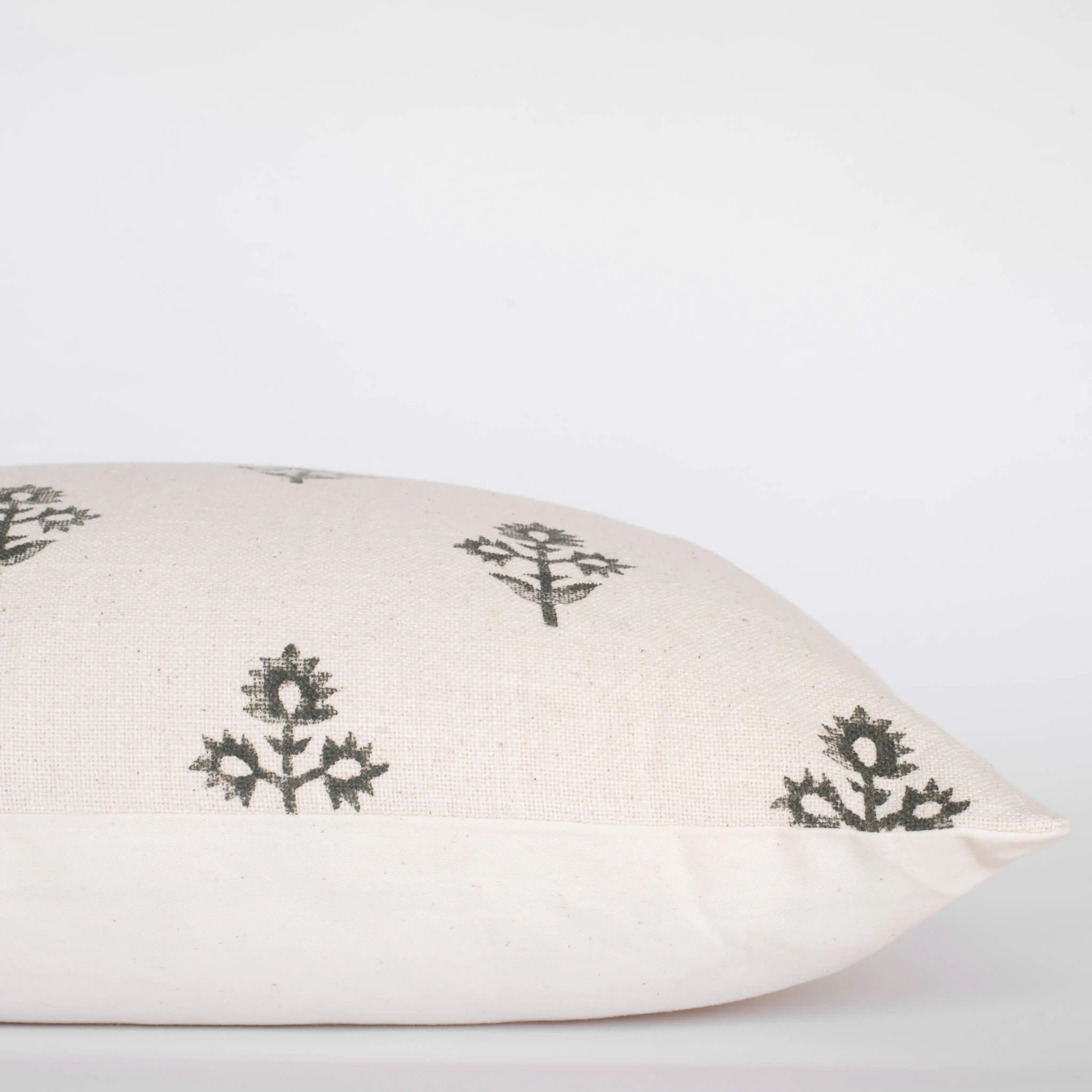 Mia Floral Block Printed Pillow Cover | Forest Green - Image 5