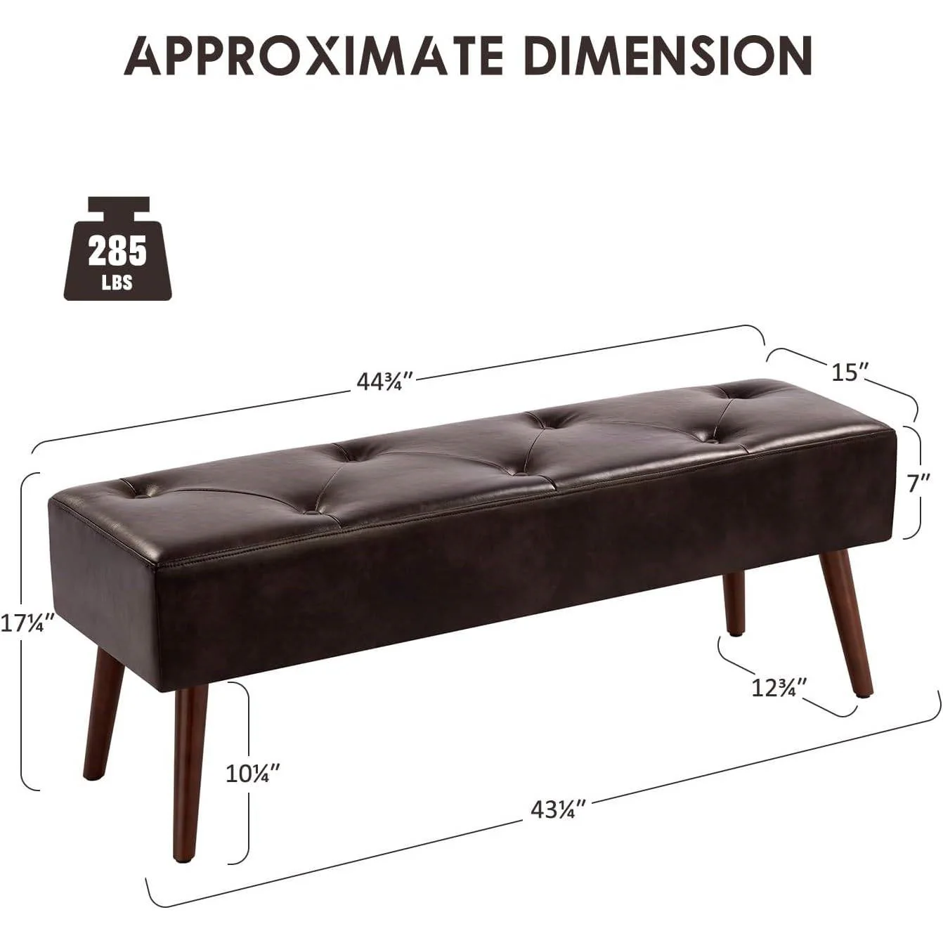 Mid-Century Bed Bench with Dark Brown Leather Upholstered Seat Solid Wood Legs - Image 5