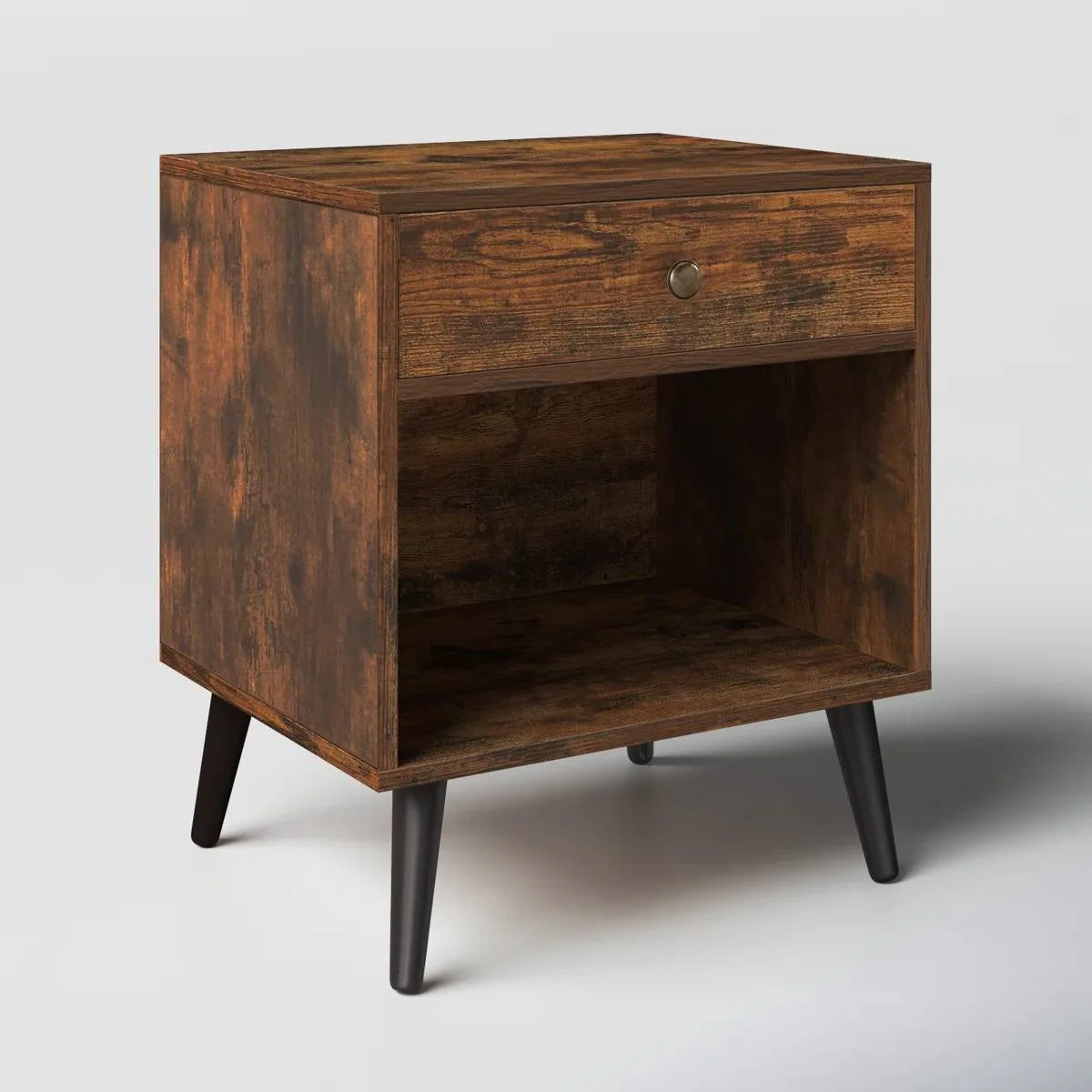 Mid-Century Farmhouse Bedroom 1-Drawer Nightstand End Table with Open Shelf - Image 3