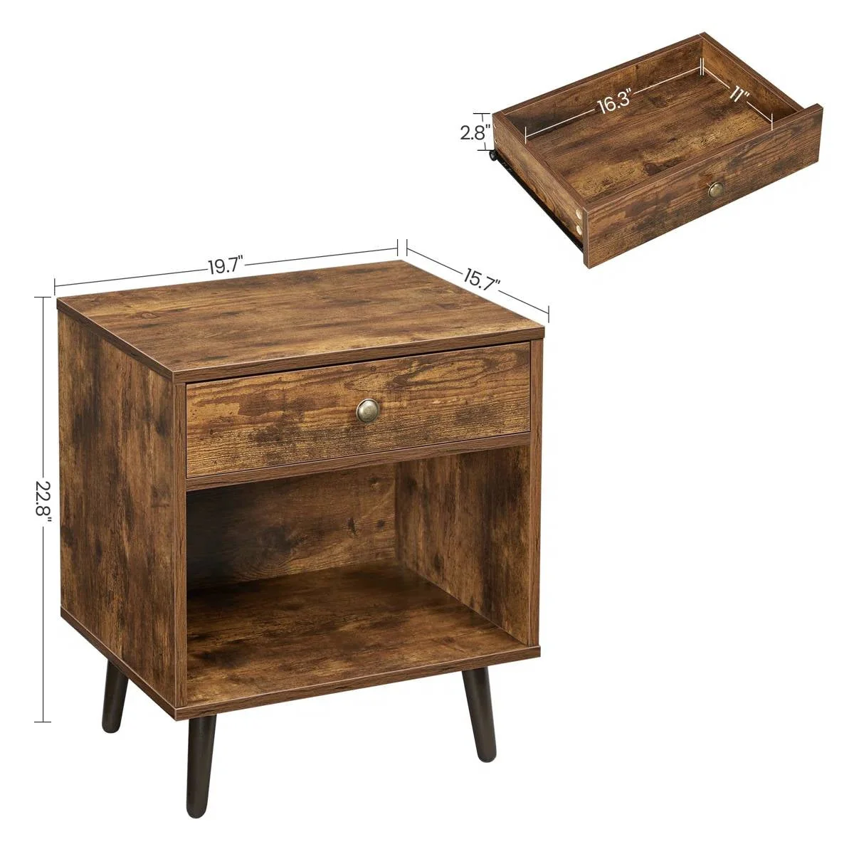 Mid-Century Farmhouse Bedroom 1-Drawer Nightstand End Table with Open Shelf - Image 5