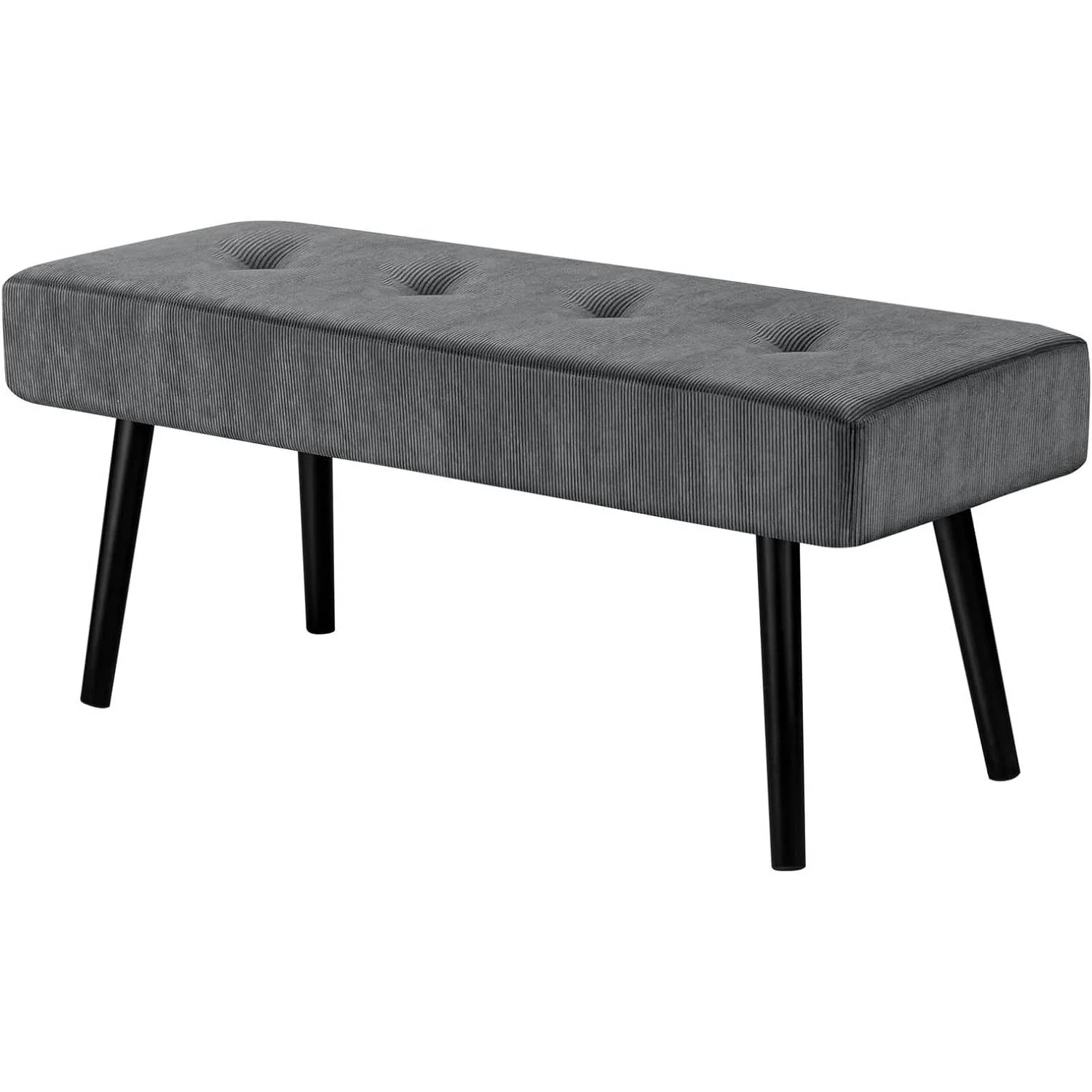 Mid-Century Grey Corduroy Upholstered End of Bed Bench with Black Metal Legs - Image 4