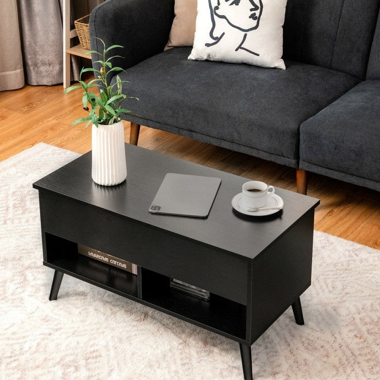 Mid-Century Lift-Top Coffee Table Sofa Laptop Desk in Black Wood Finish - Image 2