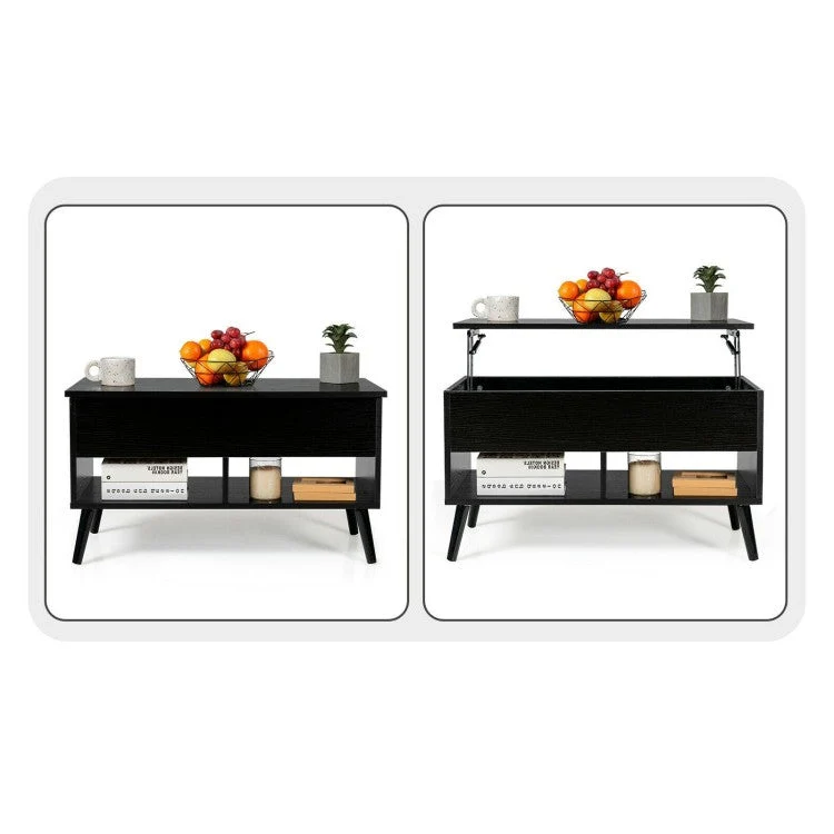 Mid-Century Lift-Top Coffee Table Sofa Laptop Desk in Black Wood Finish - Image 3