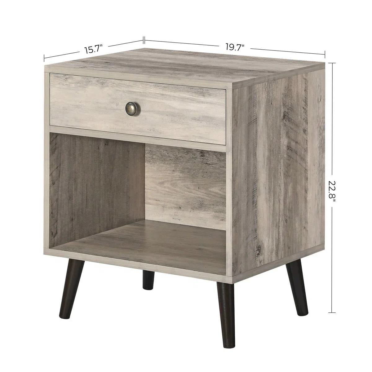 Mid-Century Modern 1-Drawer Nightstand Bedroom End Table in Grey Wood Finish - Image 5