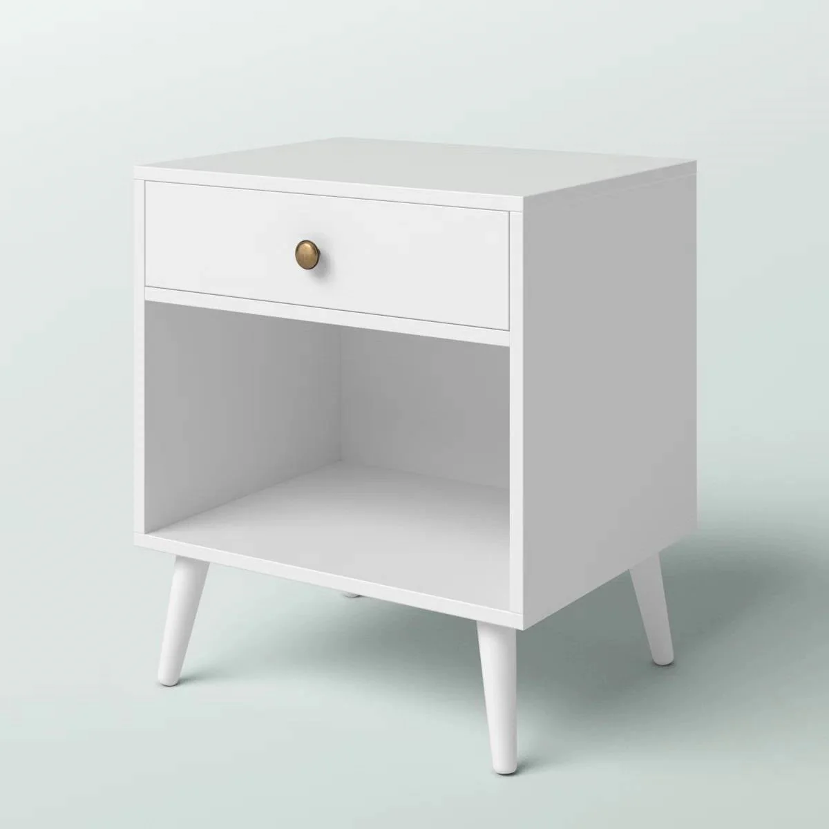 Mid-Century Modern Bedroom 1-Drawer Nightstand End Table in White Wood Finish - Image 2